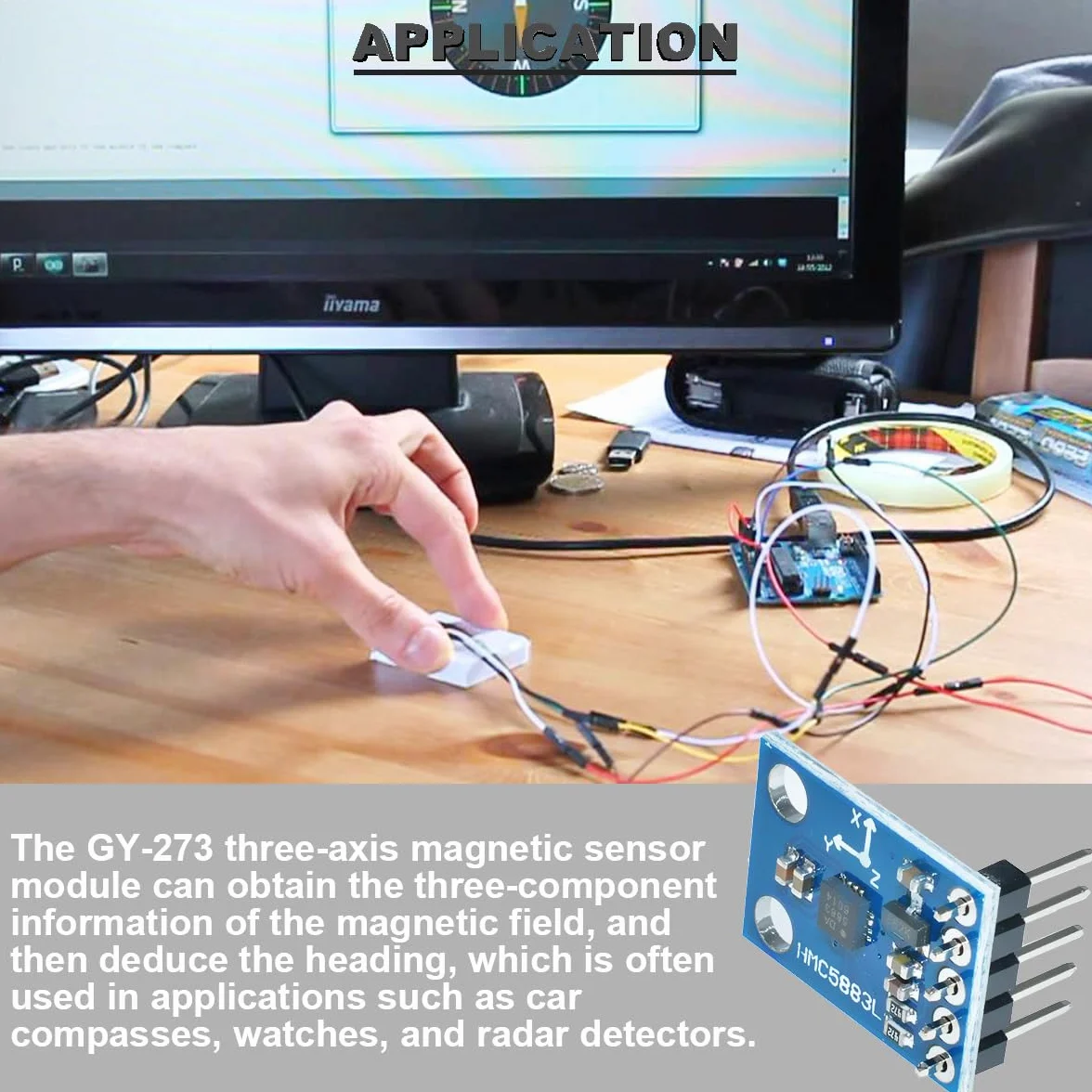 Triple Axis Compass Magnetometr czujnik GY-273 QMC5883L HMC5883L trójosiowy kompas-magnetometr moduł czujnika 3 V-5 V z kablem Dupon do Arduino, 3 sztuki w opakowaniu