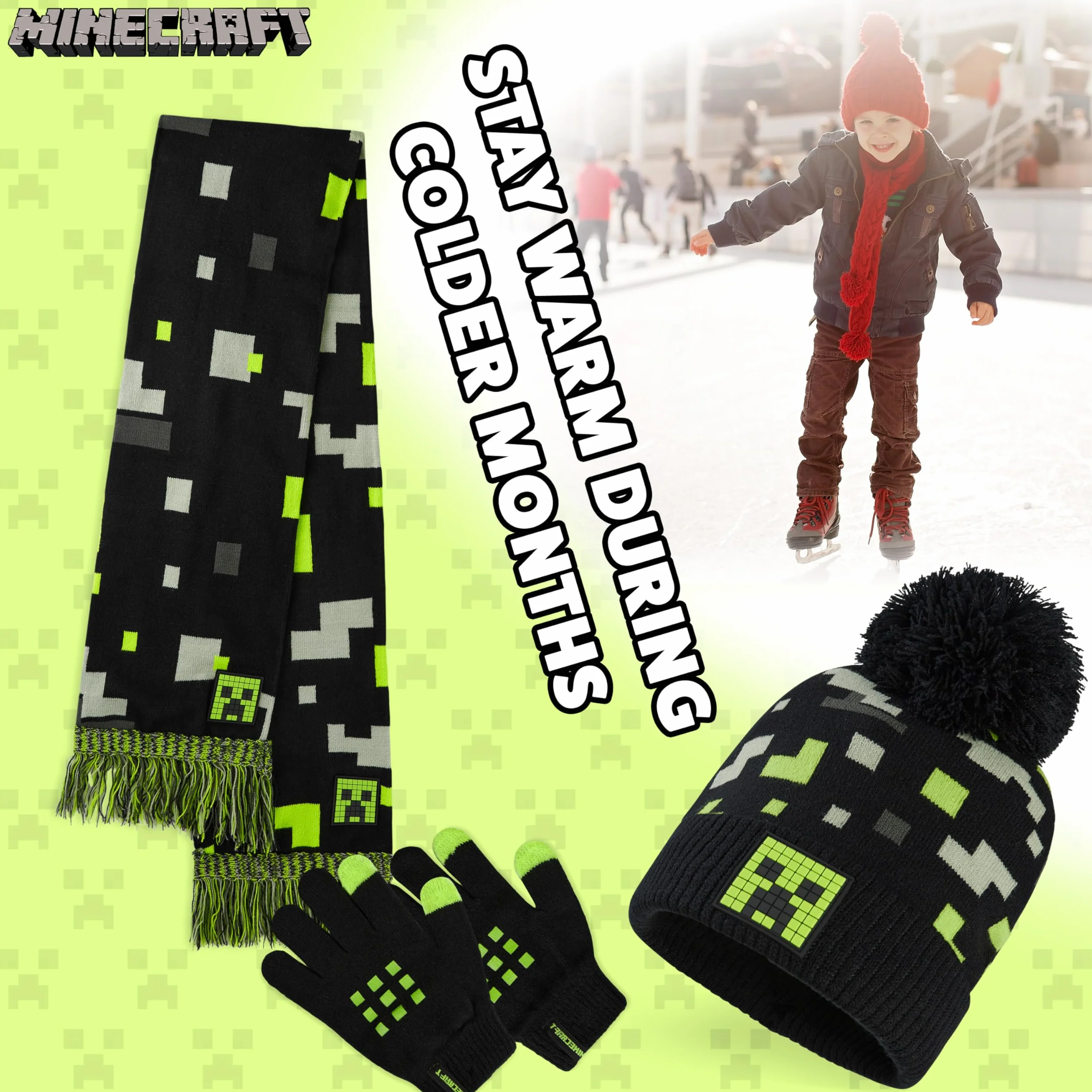 Minecraft Chłopcy Zestrynowy zestaw dzianin Junior Czarny/zielony/szary