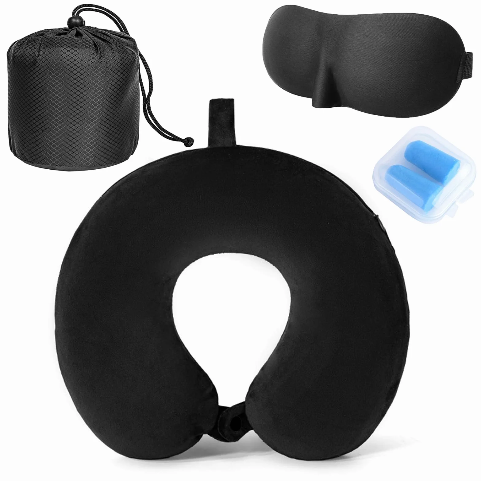 Poduszka pod kark do samolotu, poduszka podróżna z pianką Memory Foam, poduszka 30 cm pod kark na podróż z maską do spania, zatyczkami do uszu i torbą na podróż, do samolotu, biura, samochodu