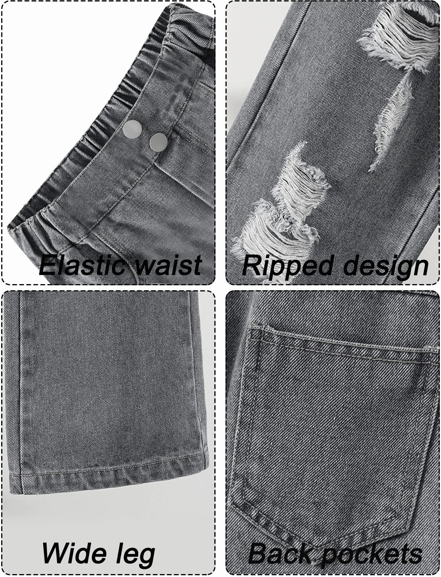 FEOYA Dziewczęce spodnie dżinsowe dla dzieci, spodnie dżinsowe, szerokie nogawki, streetwear z kieszeniami, dla nastolatków, vintage, Y2k, Baggy, jeansy Wide Leg 120-170
