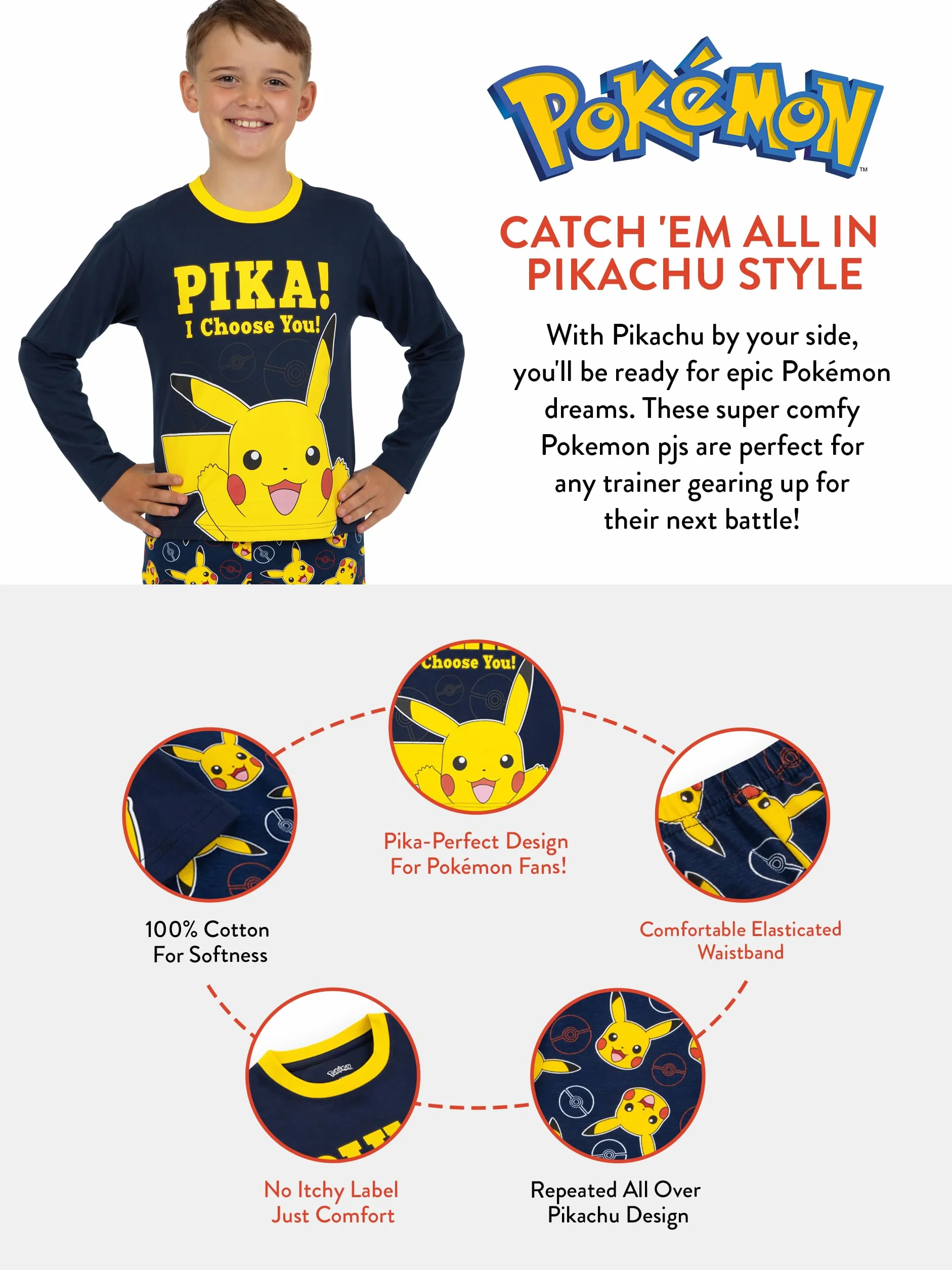 Popgear Pokemon Piżama | Piżama Pikachu | Bawełniane Piżamy dla Chłopców | Zestawy Piżam dla Chłopców