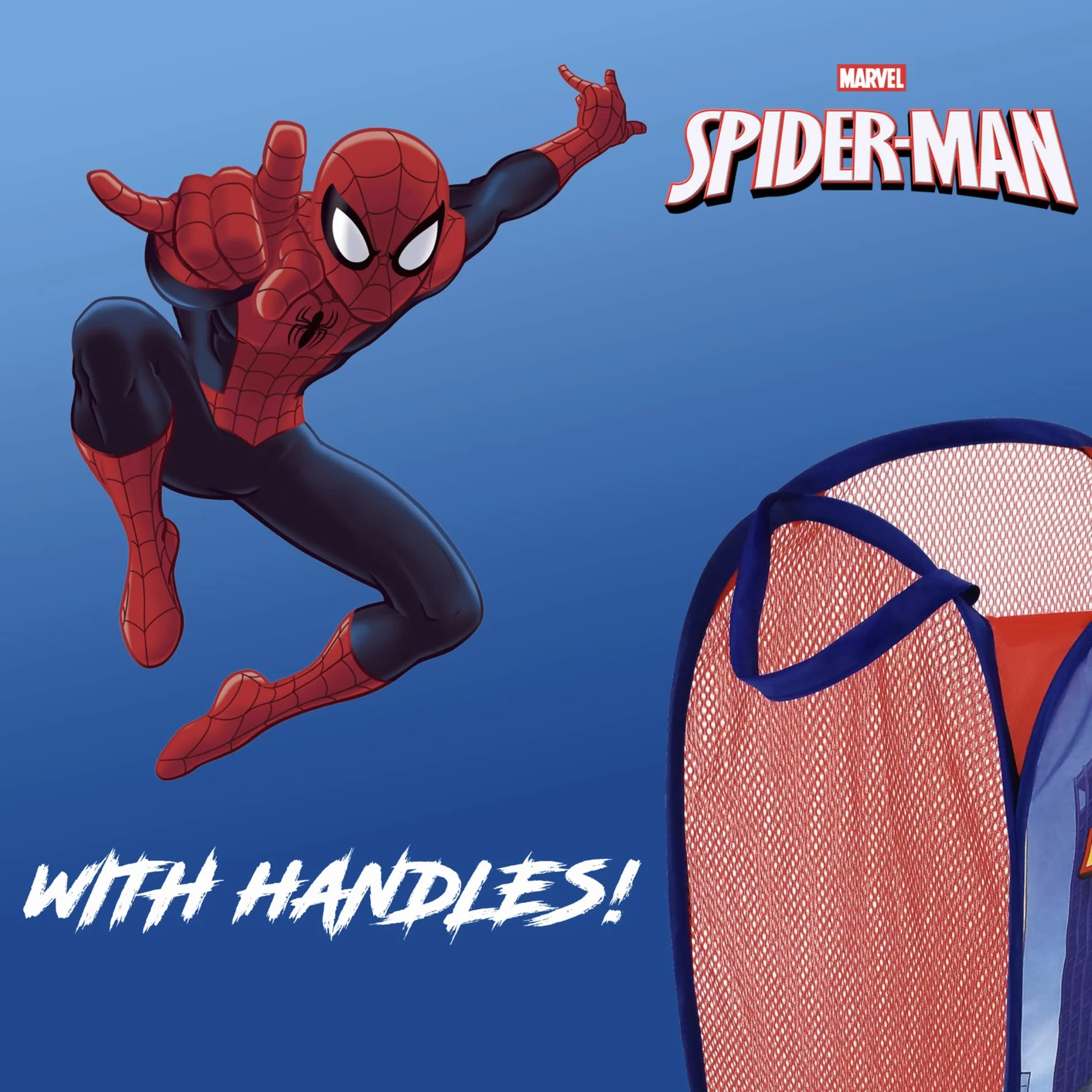 Superdiver Składany kosz dla niemowląt z uchwytami - Marvel Spiderman Kosz Organizator na ubrania i zabawki (58x36x36) (Spiderman 2)