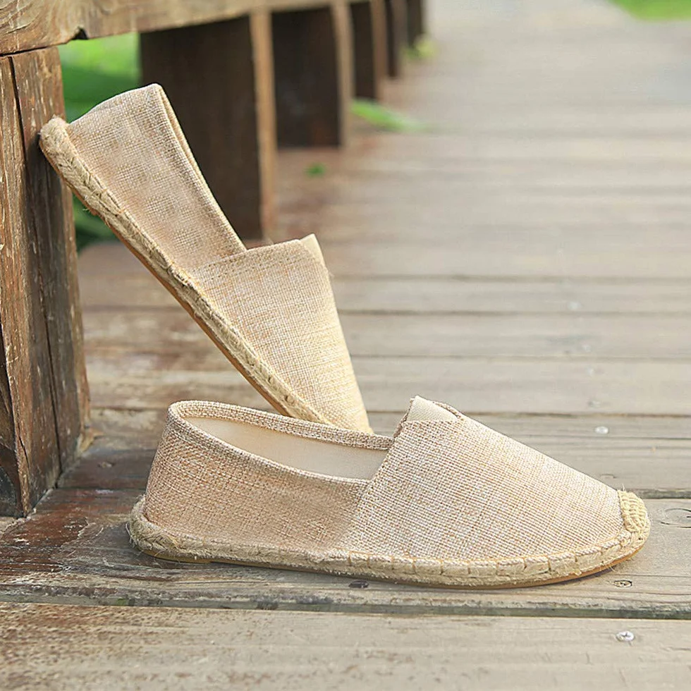 Słomiane buty plażowe, lniane, męskie, płócienne, espadryle, damskie, wsuwane, płaskie