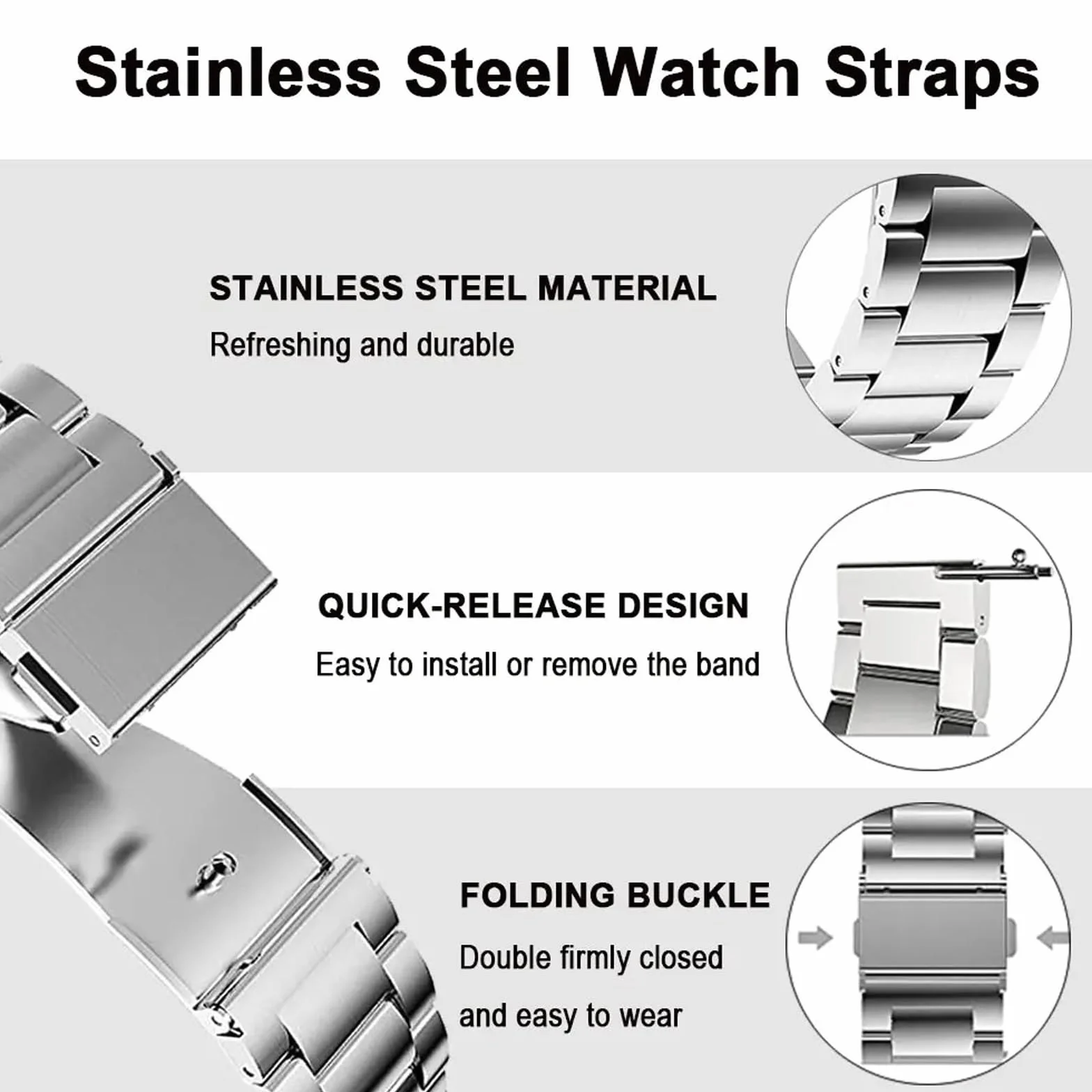 Pasek do zegarka ze stali nierdzewnej, szybkie odpinanie, metalowy, 16 mm, 18 mm, 20 mm, 22 mm, 24 mm, uniwersalna, klasyczna, szczotkowana stal nierdzewna, bransoletka do smartwatcha
