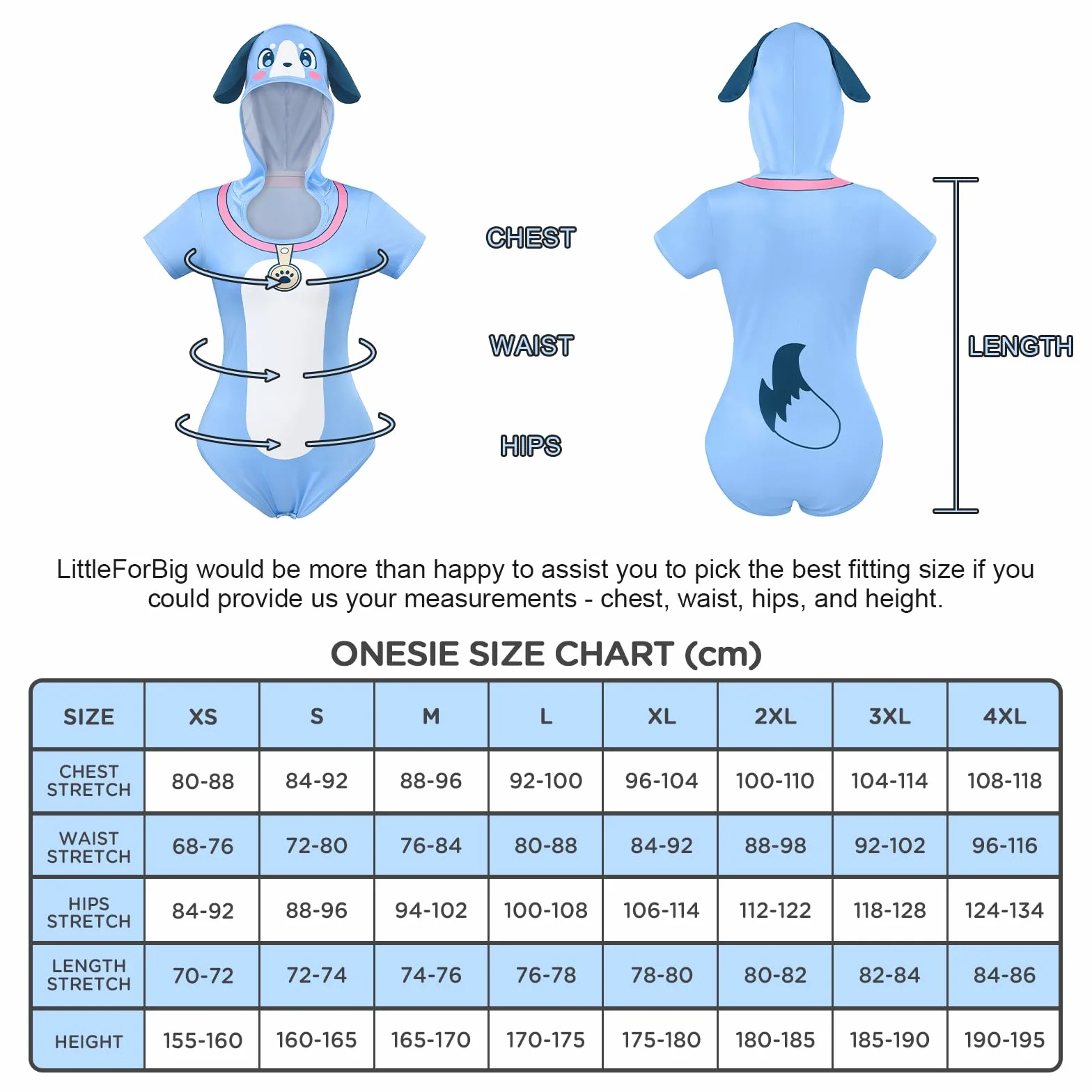 LittleForBig Jedwabisty kombinezon piżamowy - model Little Furry Blue Baby