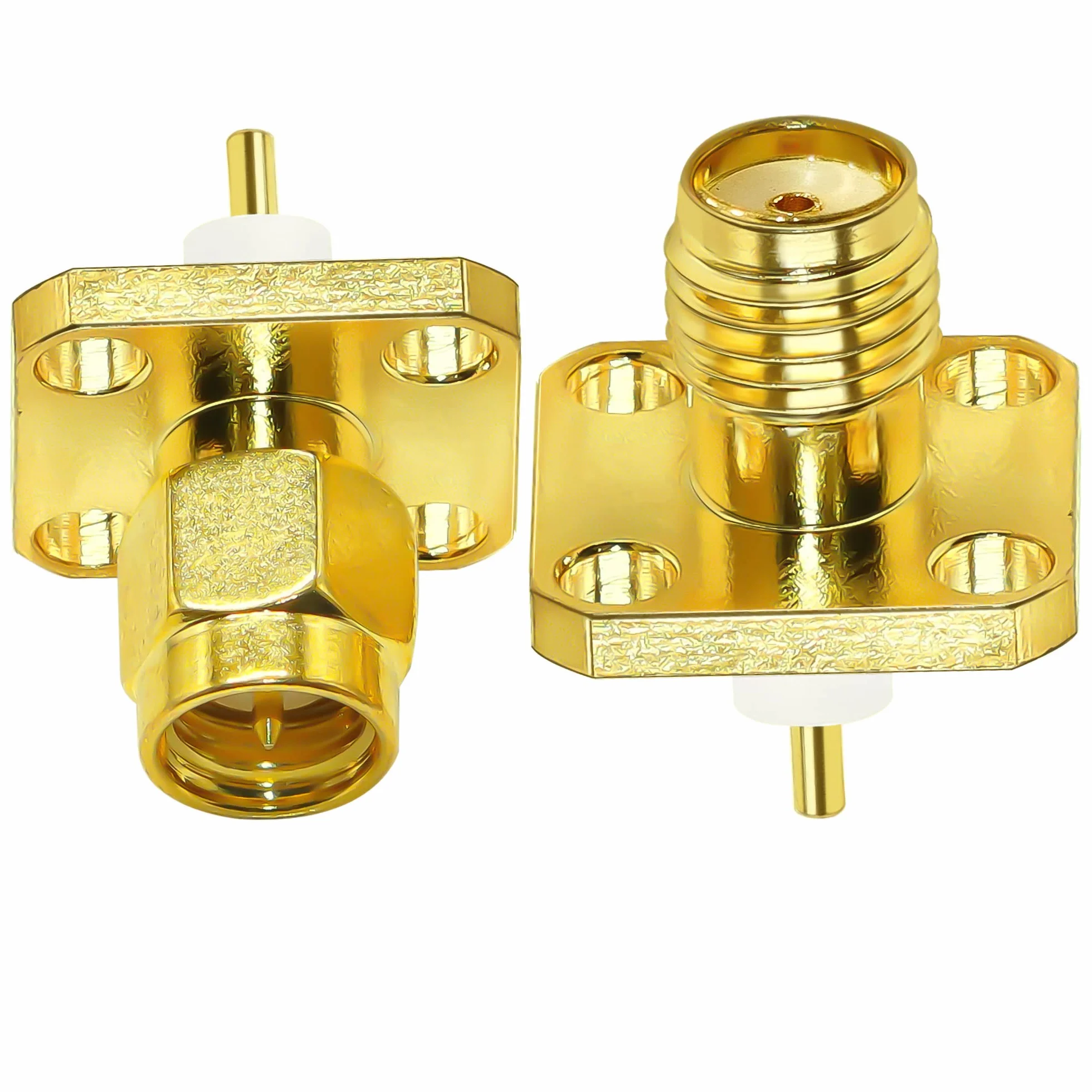 TUOLNK Złącze do montażu panelowego SMA 4-otworowa obudowa kołnierzowa adapter koncentryczny SMA żeńskie gniazdo montażowe panel słupkowy prosty izolator PCB koncentryczny konwerter 2 szt