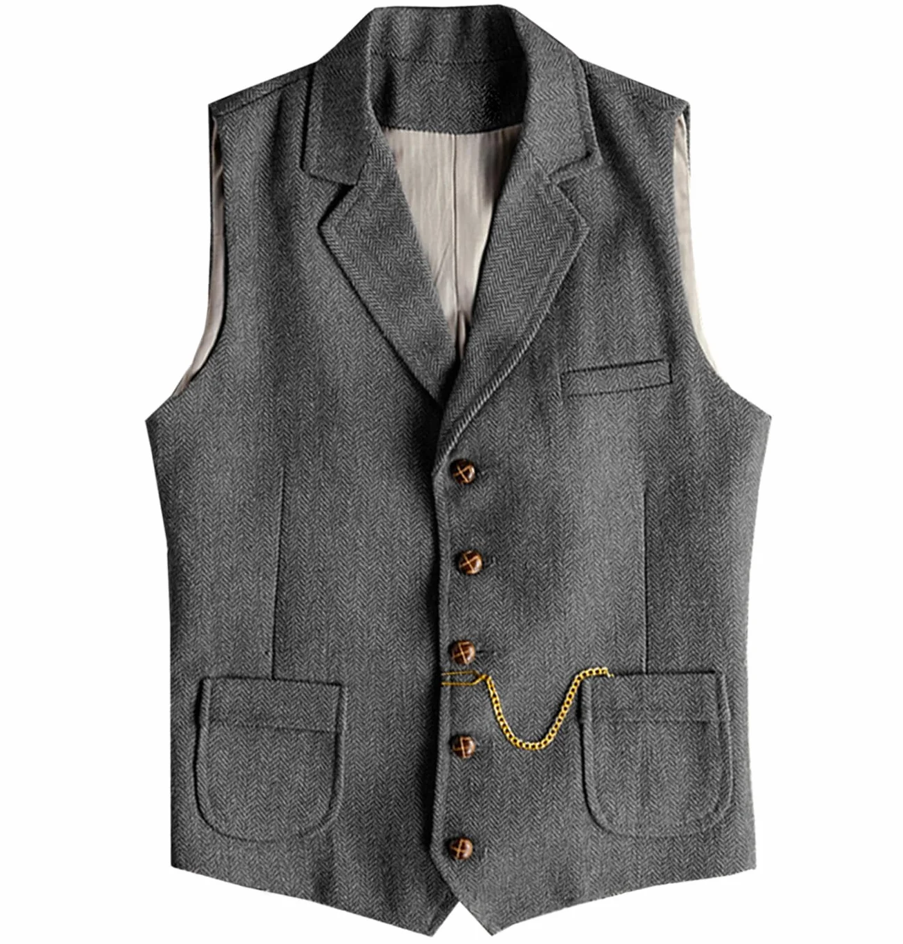 Tuikayoo Męska kamizelka Western Herringbone Tweed Garnitur Wełna Slim Fit Wełna