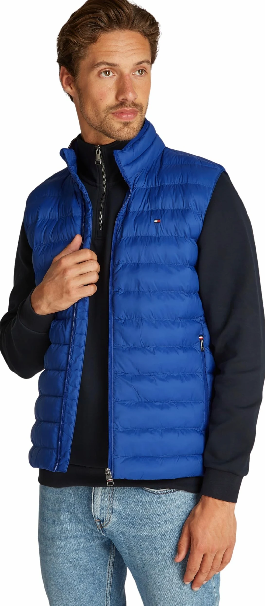 Tommy Hilfiger Męska kamizelka z recyklingu MW0MW37677, niebieska, S, Niebieski (Wedge Blue), S