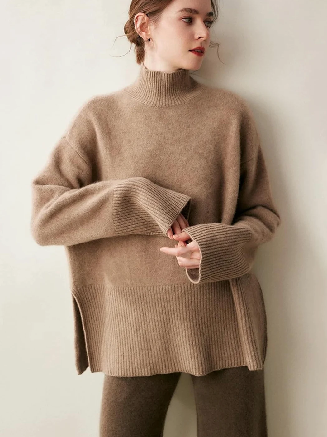 Fnfmrfmr Damski sweter oversize z długim rękawem luźny sweter grube ciepłe swetry