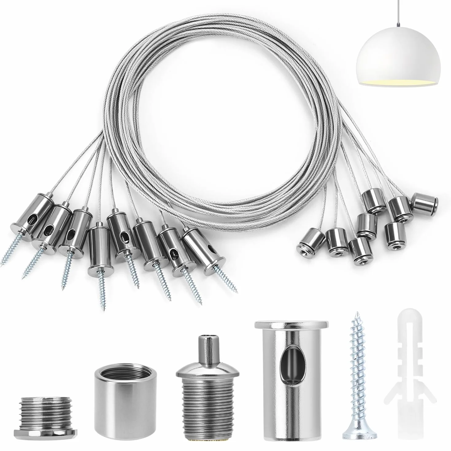 QWORK® 8 sztuk kabli hakowych ze stali nierdzewnej, 1,5 mm x 1,5 m, lina, kołek sufitowy, mocowanie sufitowe, do sufitu sufitowego, do sufitu sufitowego LED