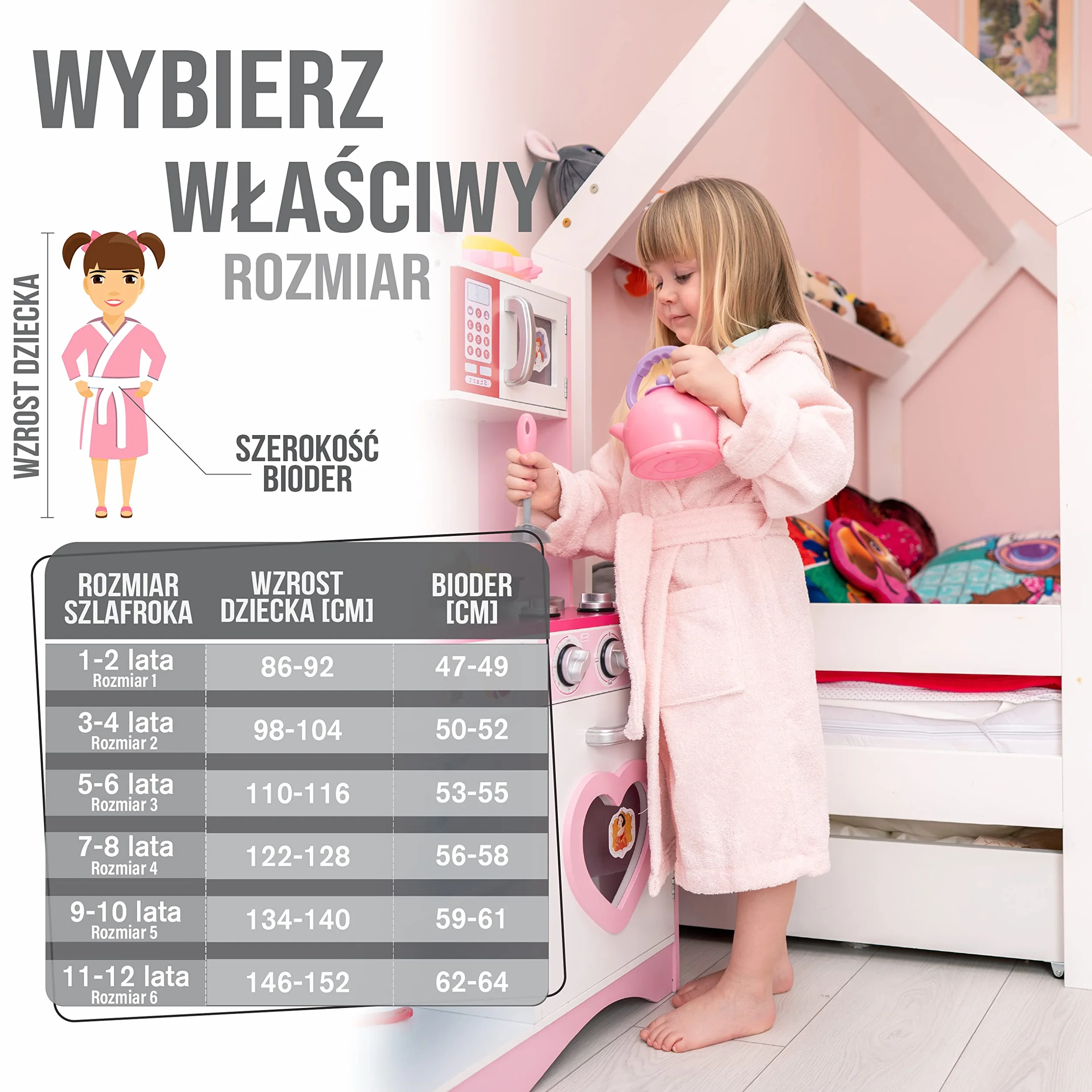Twinzen Dziecięcy szlafrok kąpielowy z jednorożcem, dla chłopców i dziewczynek, 100% bawełna Öko-Tex®