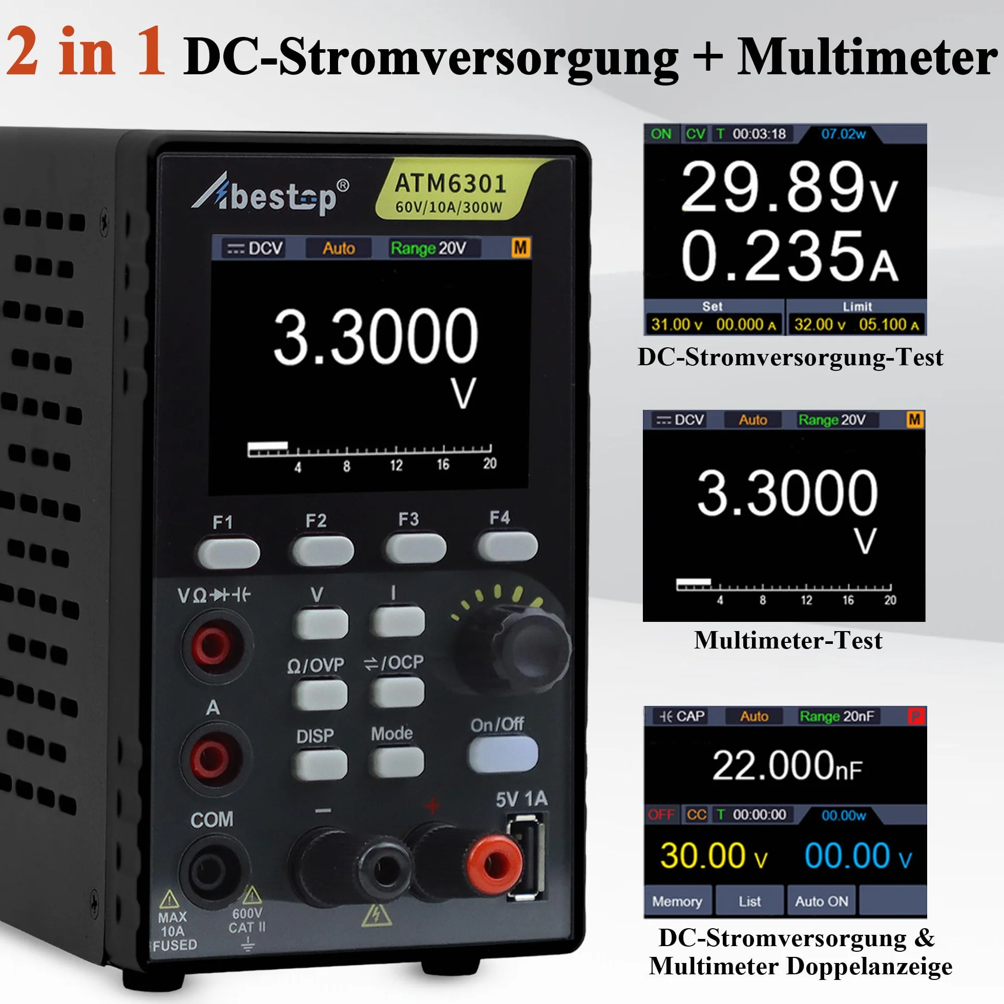 Multimetr DC 2 w 1 ATM6301 0-60 V 0-10 A 300 W 2,8-calowy wyświetlacz LCD USB