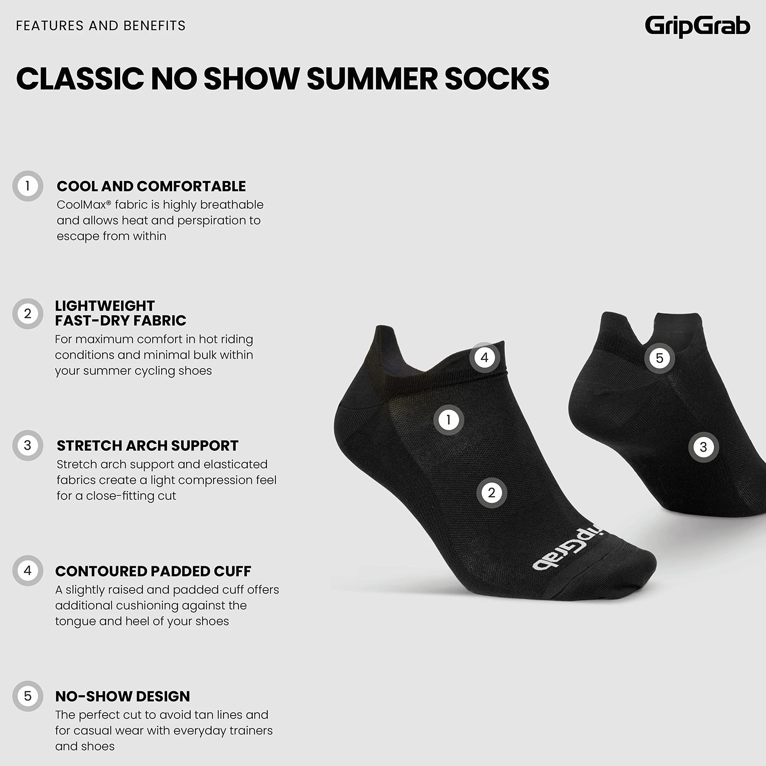 GripGrab Gripgrab Classic No Show Sommer skarpetki, 3 sztuki, uniseks, dla dorosłych, do sportów rowerowych (1 szt.)