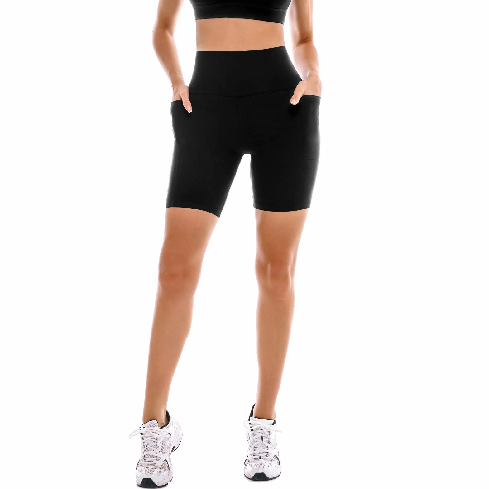 SINOPHANT 2-pak damskich spodni rowerowych z kieszeniami, krótkie spodenki z wysokim stanem, legginsy sportowe lato
