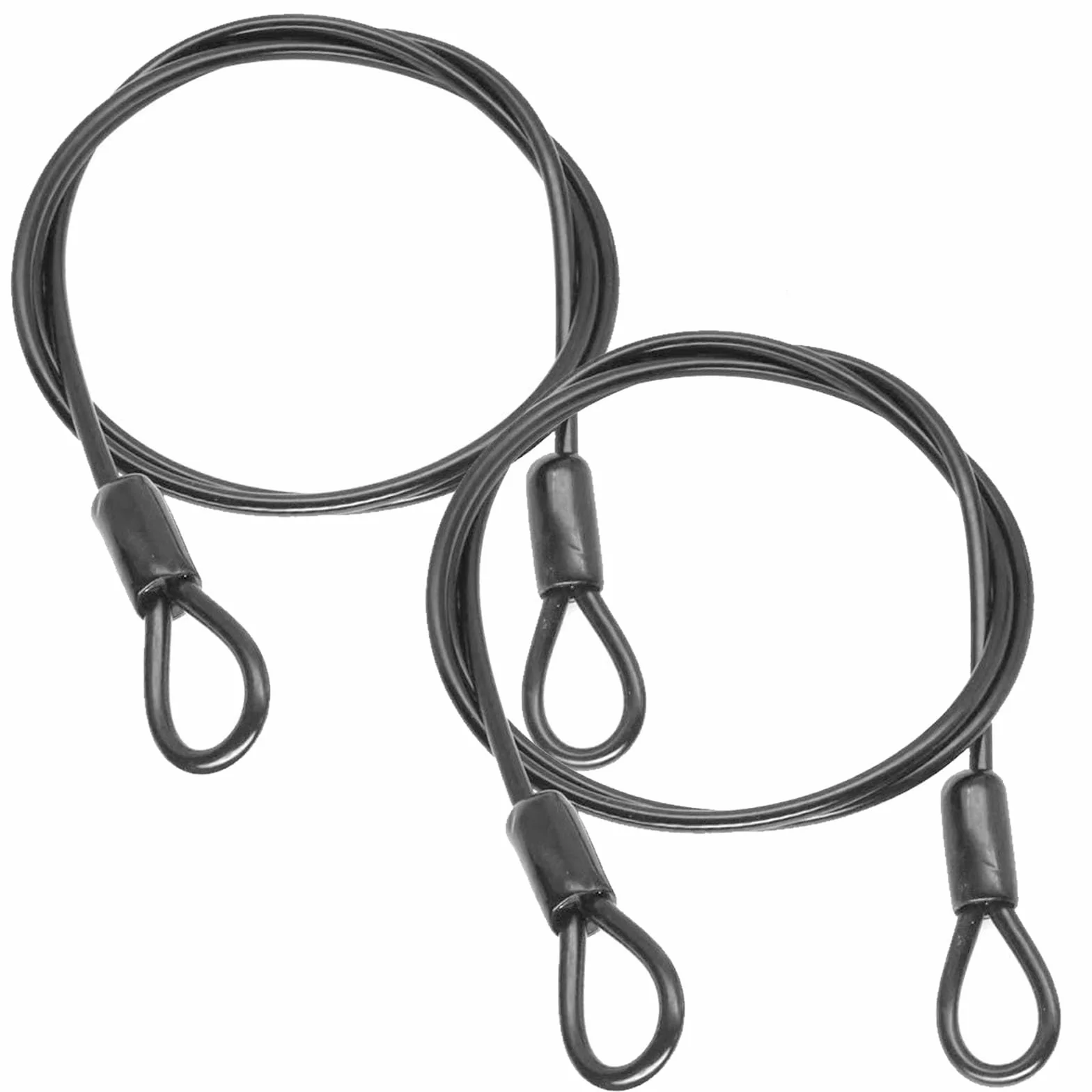 2 linki stalowe z oczkami 1,5 m x 5 mm, kabel pętelkowy 1,5 m, linka stalowa 5 mm, kabel stalowy z pętelkami, krótka linka stalowa z oczkami do mebli tarasowych, roweru, zabezpieczenie przed kradzieżą