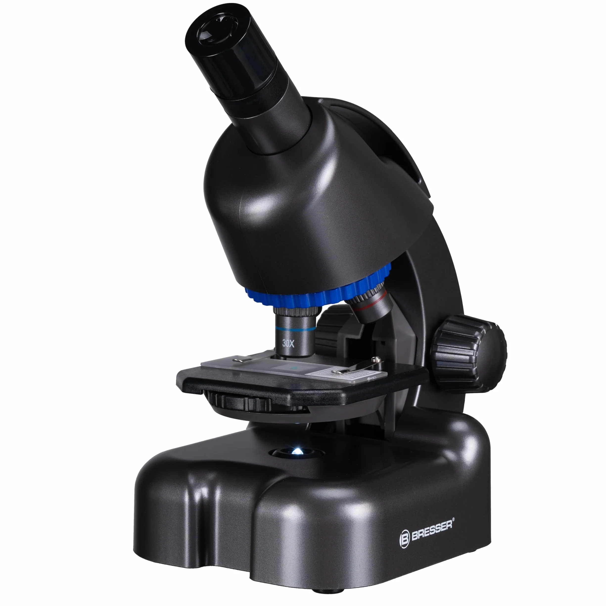 Bresser Mikroskop Junior CM-04 100x900x, mikroskop dziecięcy od 6 lat, oświetlenie LED, uchwyt na smartfon, zestaw eksperymentalny, zasilany bateriami