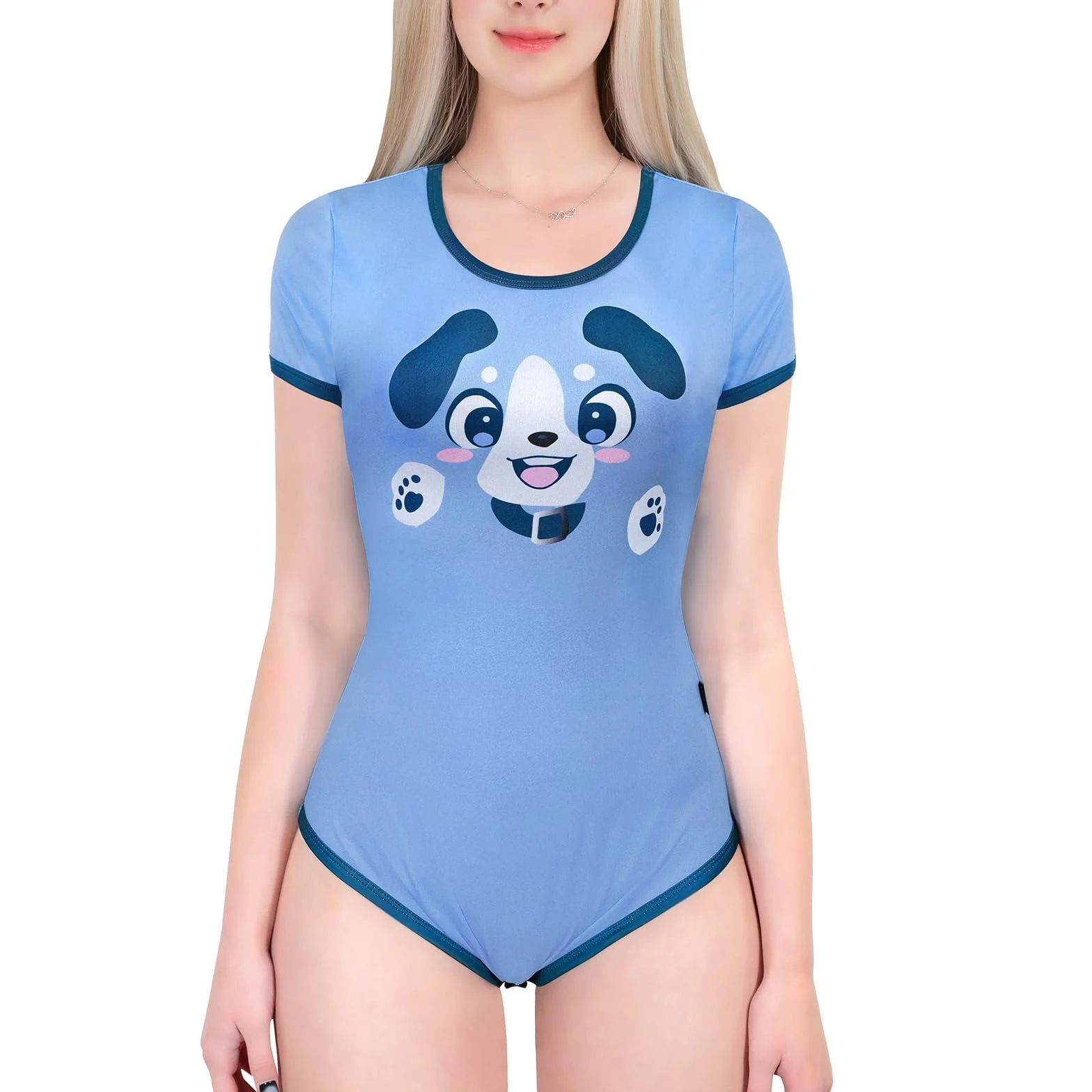 LittleForBig Jedwabisty kombinezon jednoczęściowa piżama body - Little Blue Onesie Body Pure Puppy Pattern