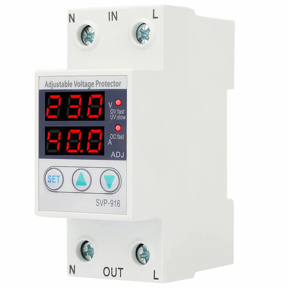 Przekaźnik Napięcia Jednofazowy 40A 230V AC z Zabezpieczeniem Przepięciem i Niskim Napięciem Montaż na Szynie DIN 50/60 Hz 2W