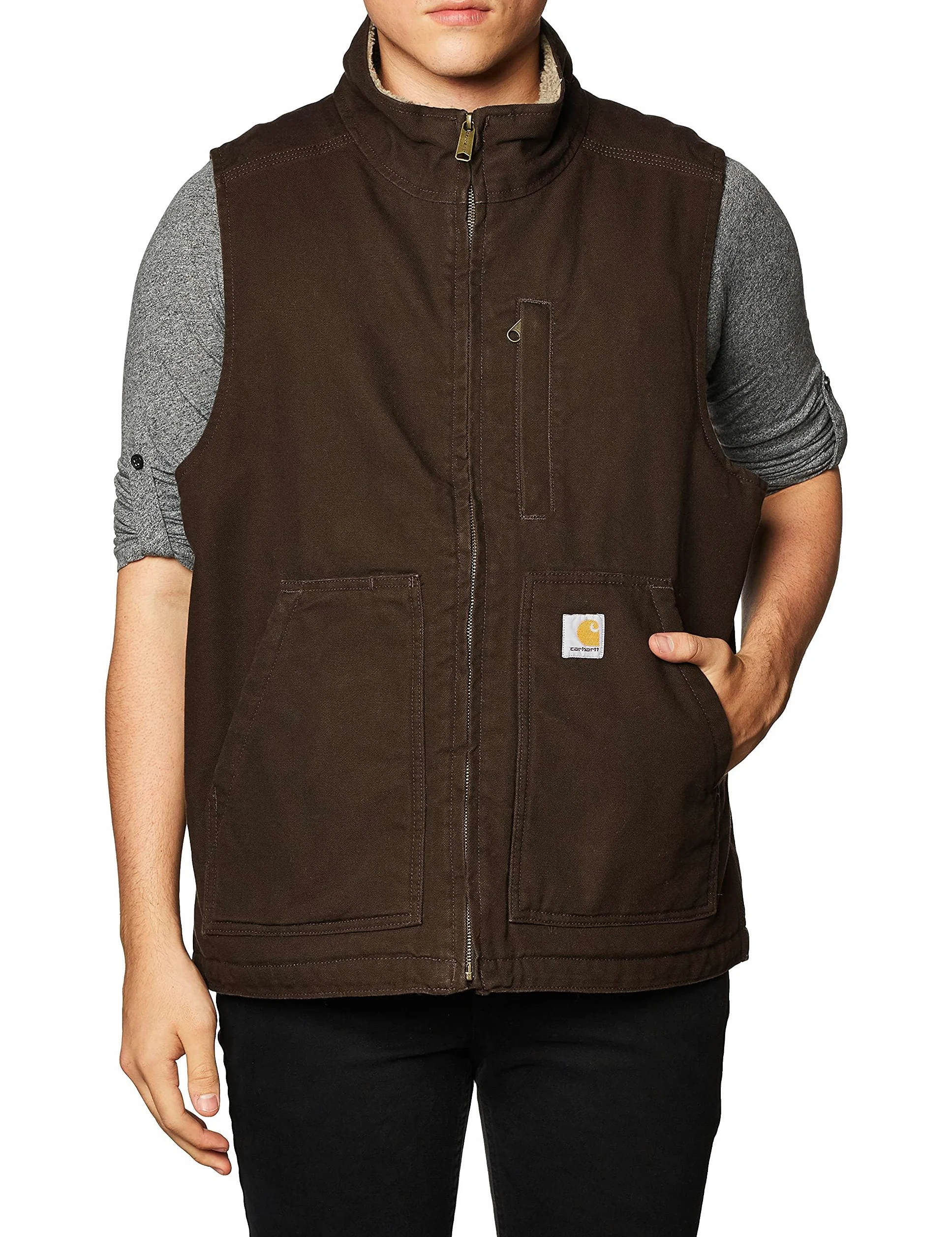 Carhartt Męska kamizelka o luźnym kroju, z podszewką ze spranej tkaniny sherpa, z okrągłym dekoltem