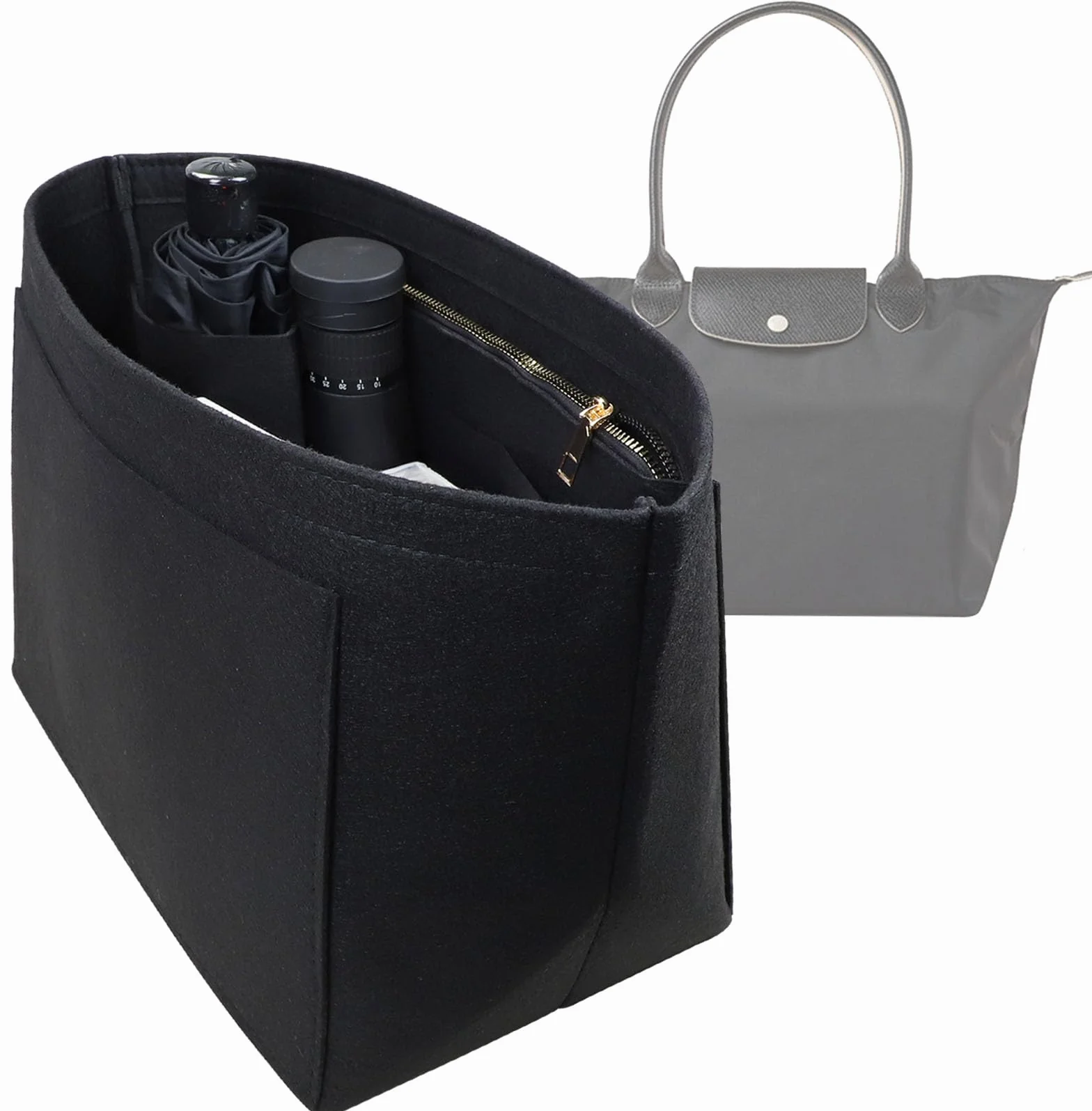 Lckaey Wkładka do organizera do torebki Longchamp le pliage duży organizer na zakupy wkładka filcowy organizer 1028czarny-L