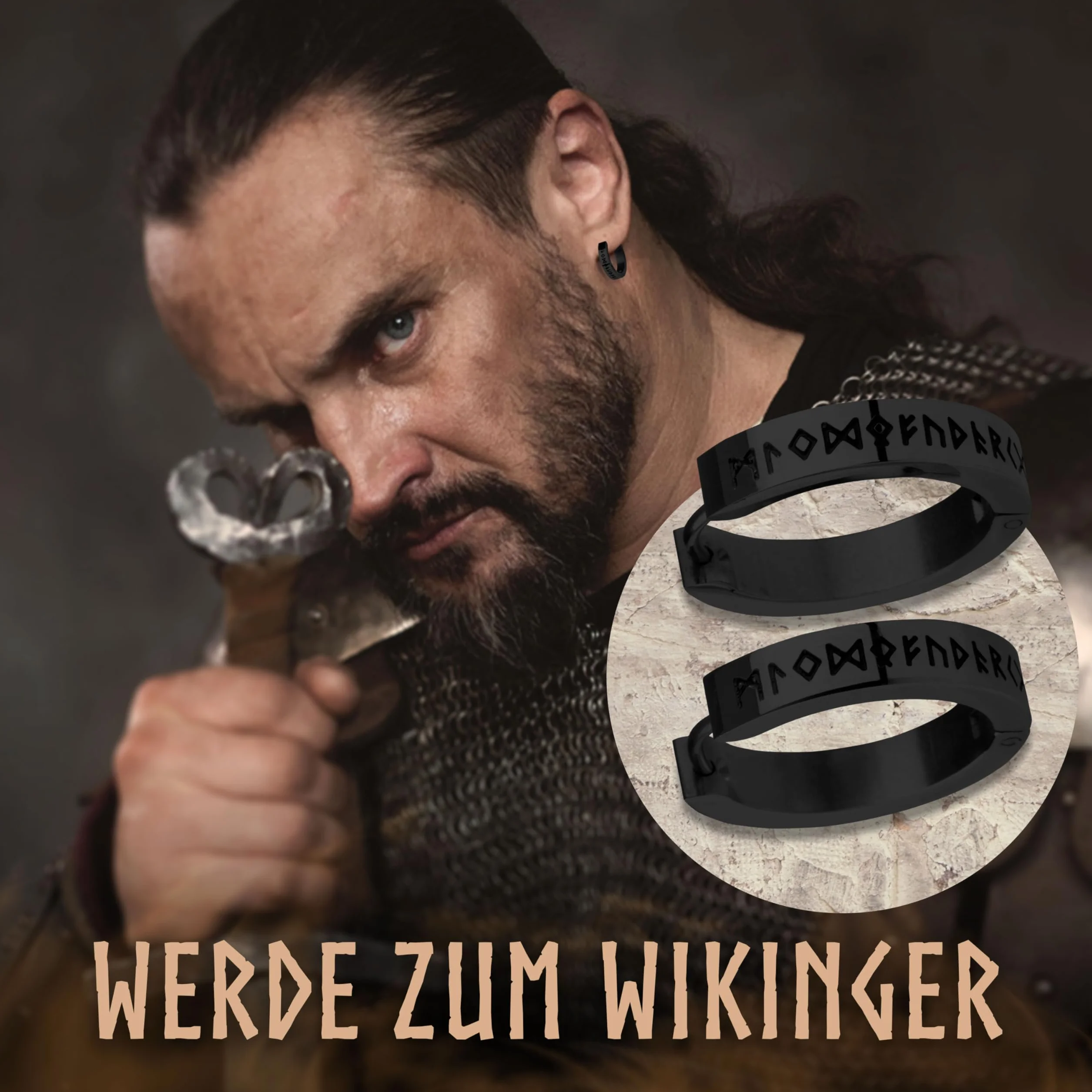 VIKING CRAFT Kolczyki Wikingów męskie ze stali nierdzewnej z runami