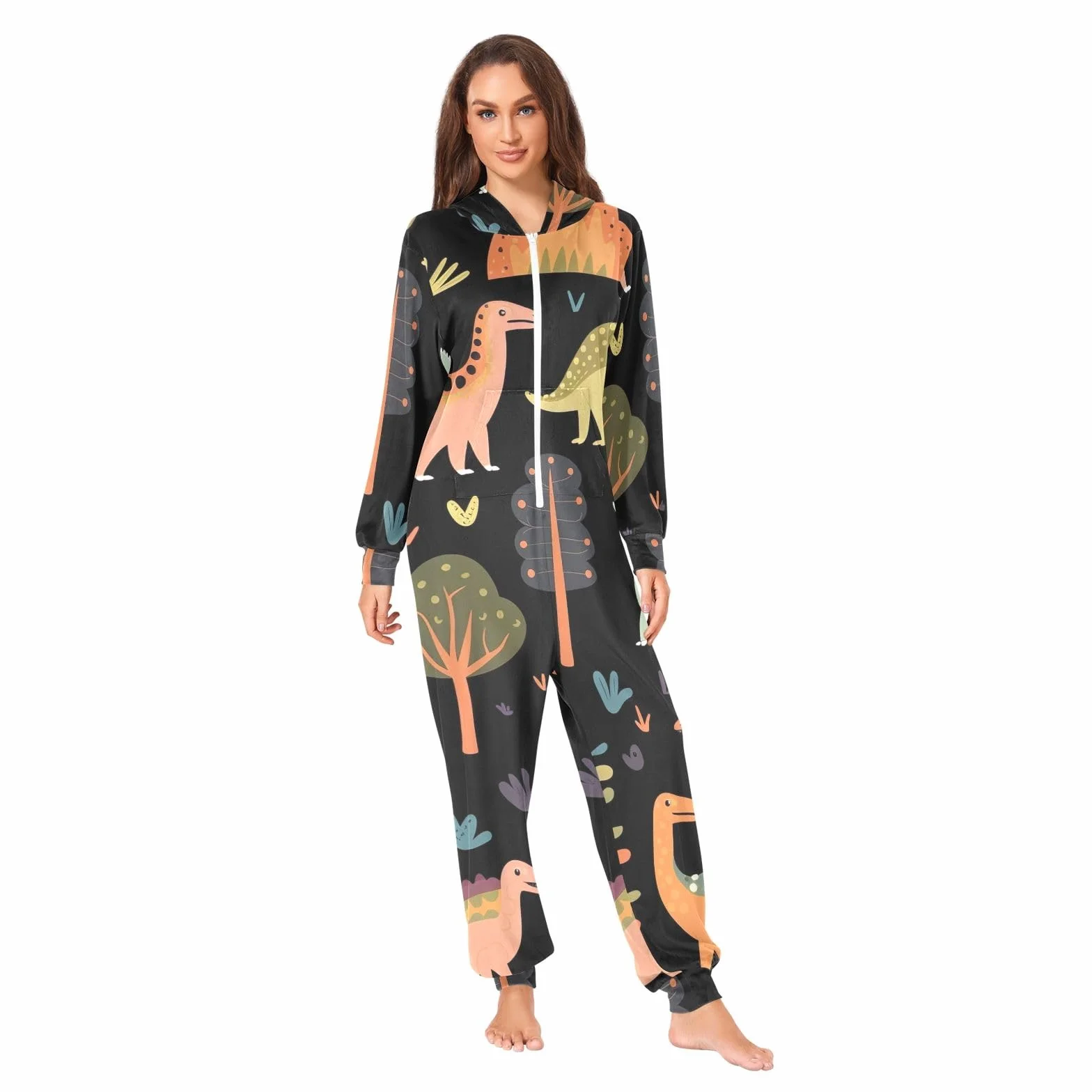 GAIREG Piżama Onesie Dinozaury Drzewa Miękka Bluza Z Kapturem Jednoczęściowa