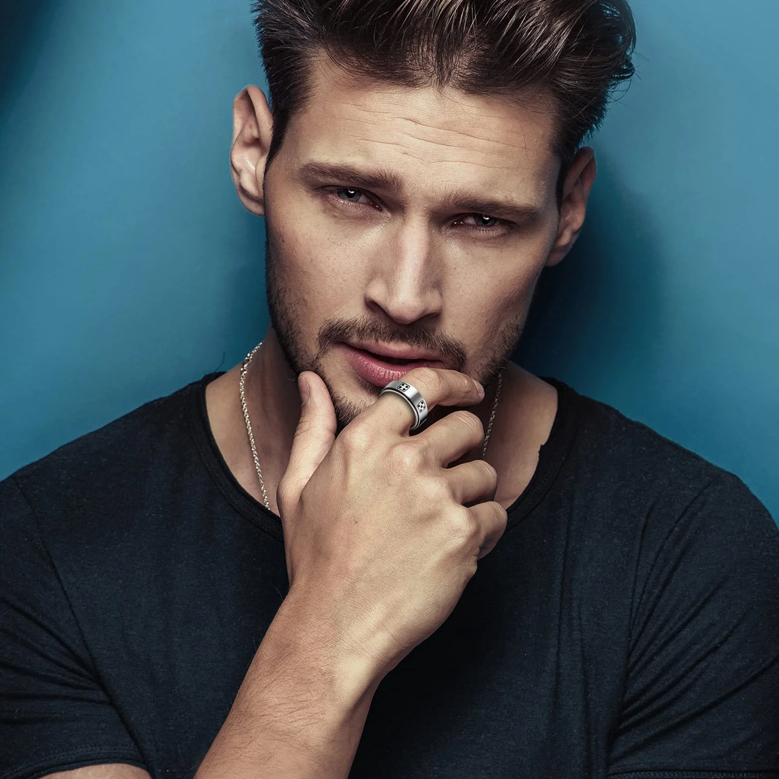 JewelryWe Pierścionek spinningowy ze stali nierdzewnej, pierścionek z kartą do gry, Pik Ass Poker, pierścionek antystresowy dla kobiet i mężczyzn, pierścionek zaręczynowy