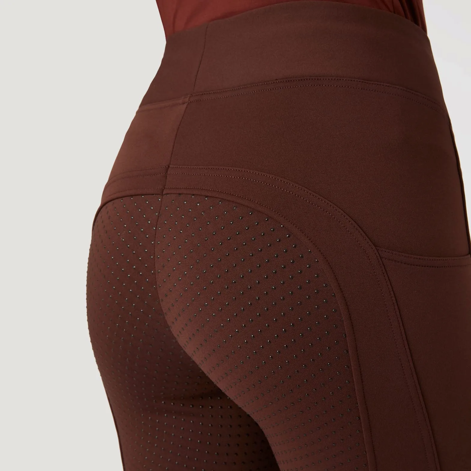 HORZE Damskie legginsy termiczne Active z kieszenią na telefon komórkowy, spodnie do jazdy konnej, termiczne bryczesy damskie, Rum Raisin Brown, 36