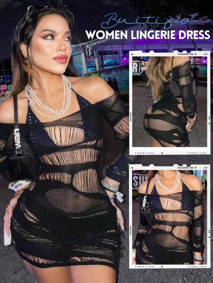 Damska seksowna bielizna Babydoll Fishnet Chemise sukienka jednoczęściowa nocna