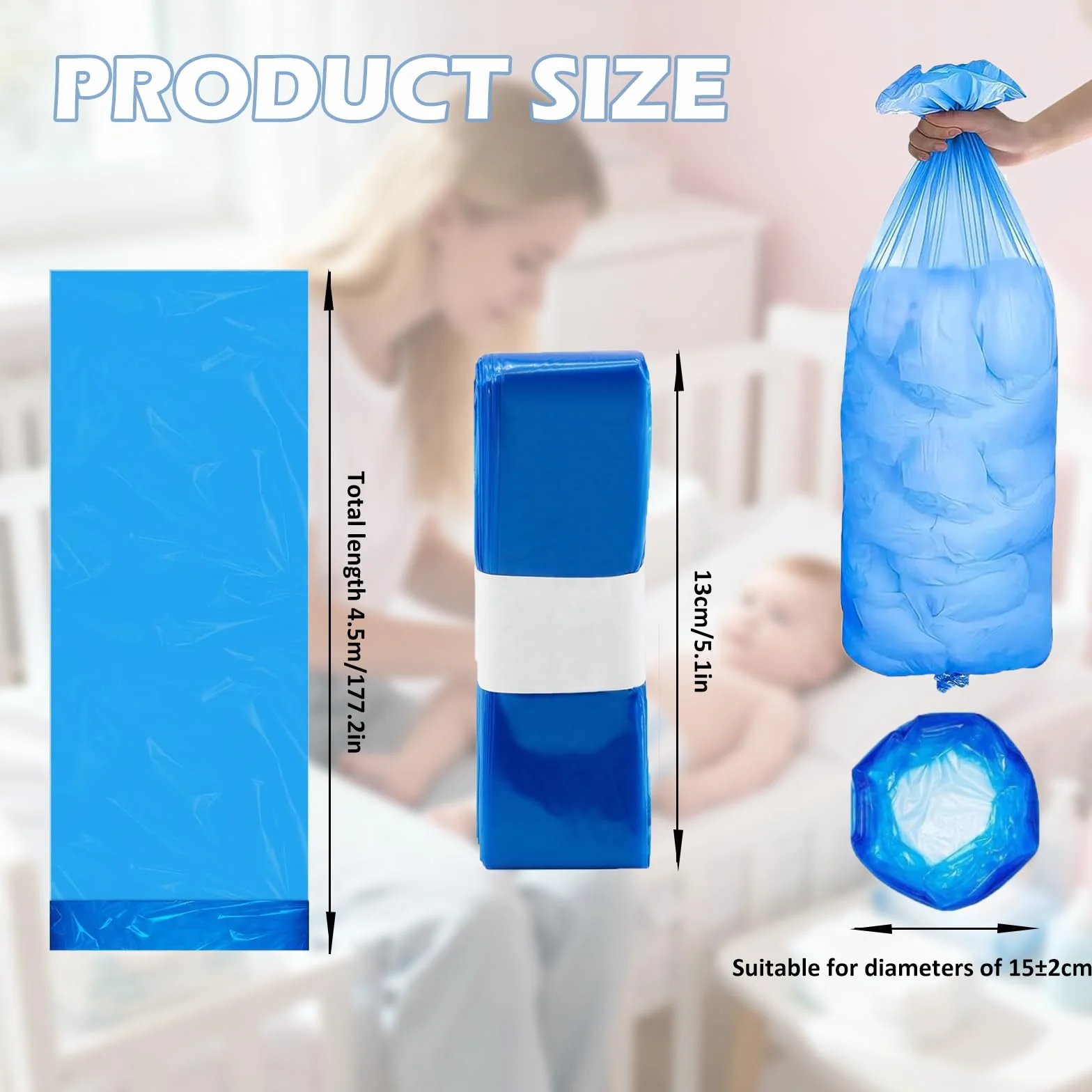 12 Wkładów do Kosza na Pieluchy, Pojemników Wkłady Worki Uzupełniająca Kompatybilne z Tommee Tippee, LitterLocker, Twist & Click i Angelcare, 4,5 m Długości do Długotrwałego Użytku