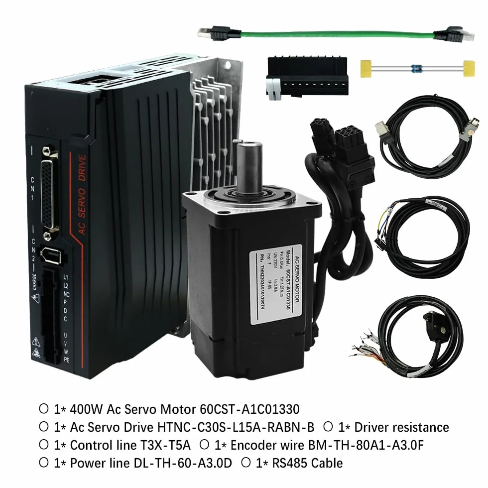 Silnik serwo 60CST-A1C01330 400W 1.27N.m 2.8A AC Servo Drive HTNC-C30S-L15A-RABN-B Driver resistance 220V RS485 o wysokiej precyzji sterownik serwo magnetyczne (400W)