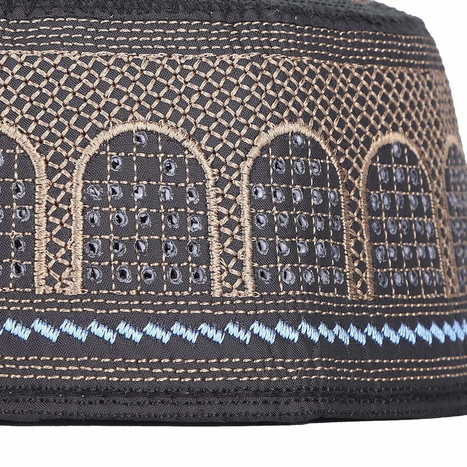 Męski kapelusz muzułmański haft trupia czaszka czapka kapelusz arabski oman tureckie nakrycie głowy Beanie Ramadan Eid prezent, czarny