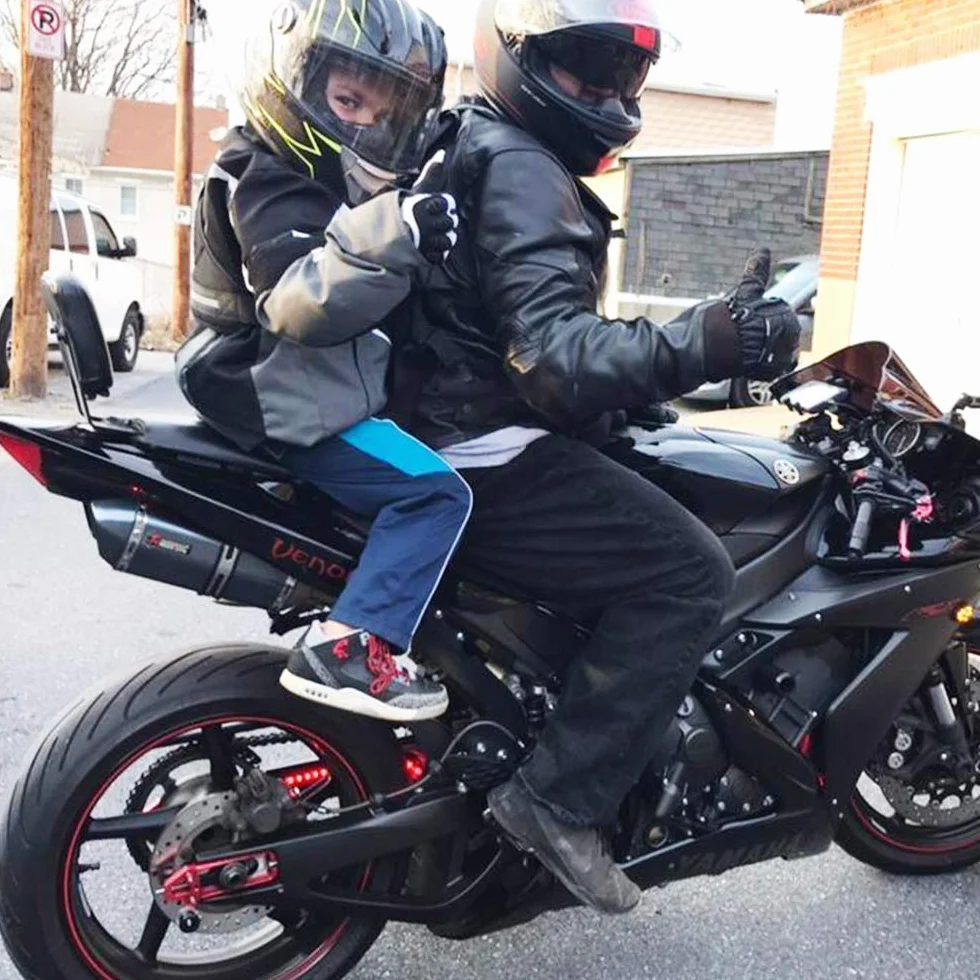 Jolik Szelki motocyklowe dla dzieci, regulowane za pomocą dwóch uchwytów, oddychający materiał w kolorze czarnym