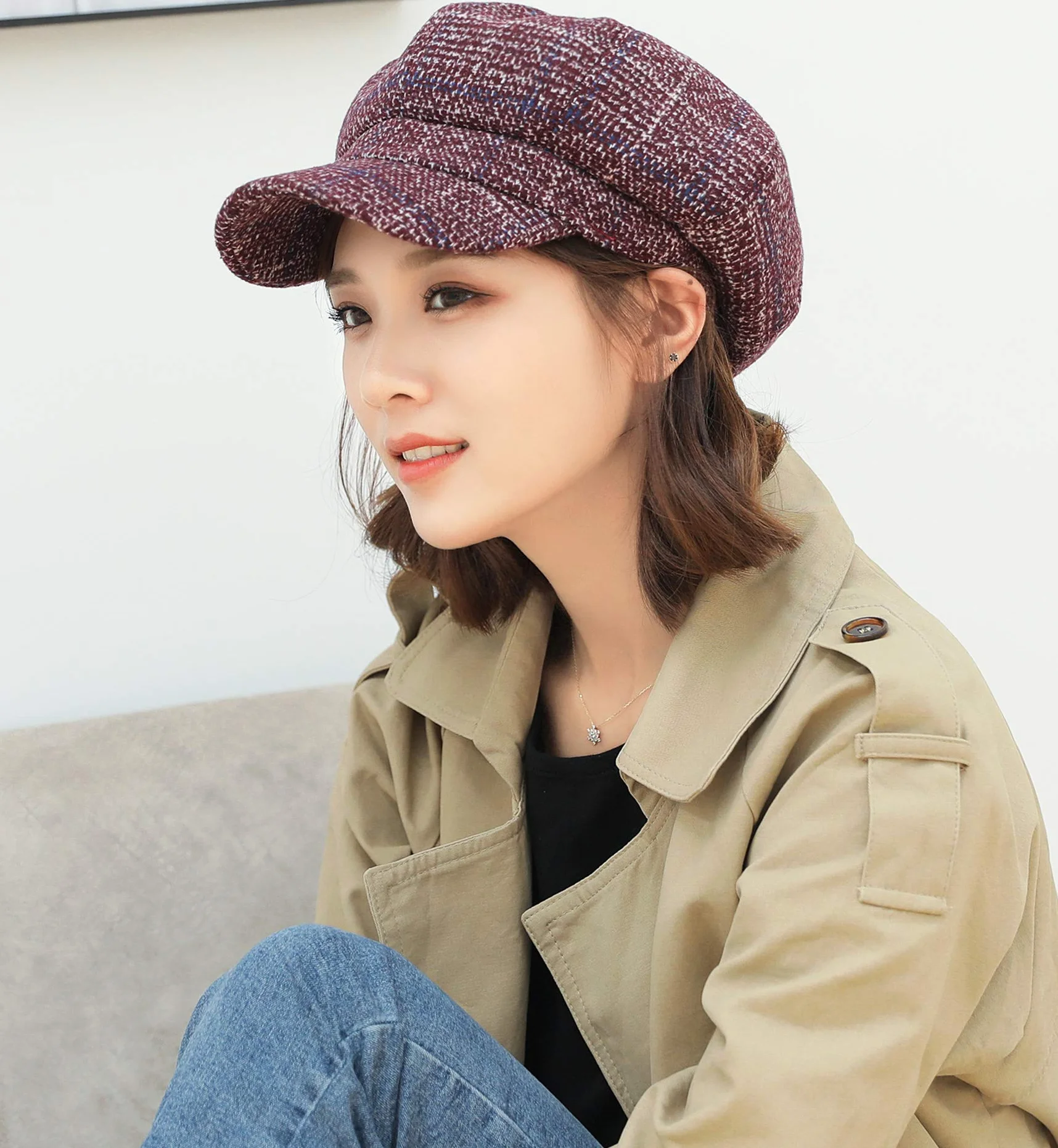 Superora Damska czapka z daszkiem beret zimowa Newsboy Cap Bakerboy