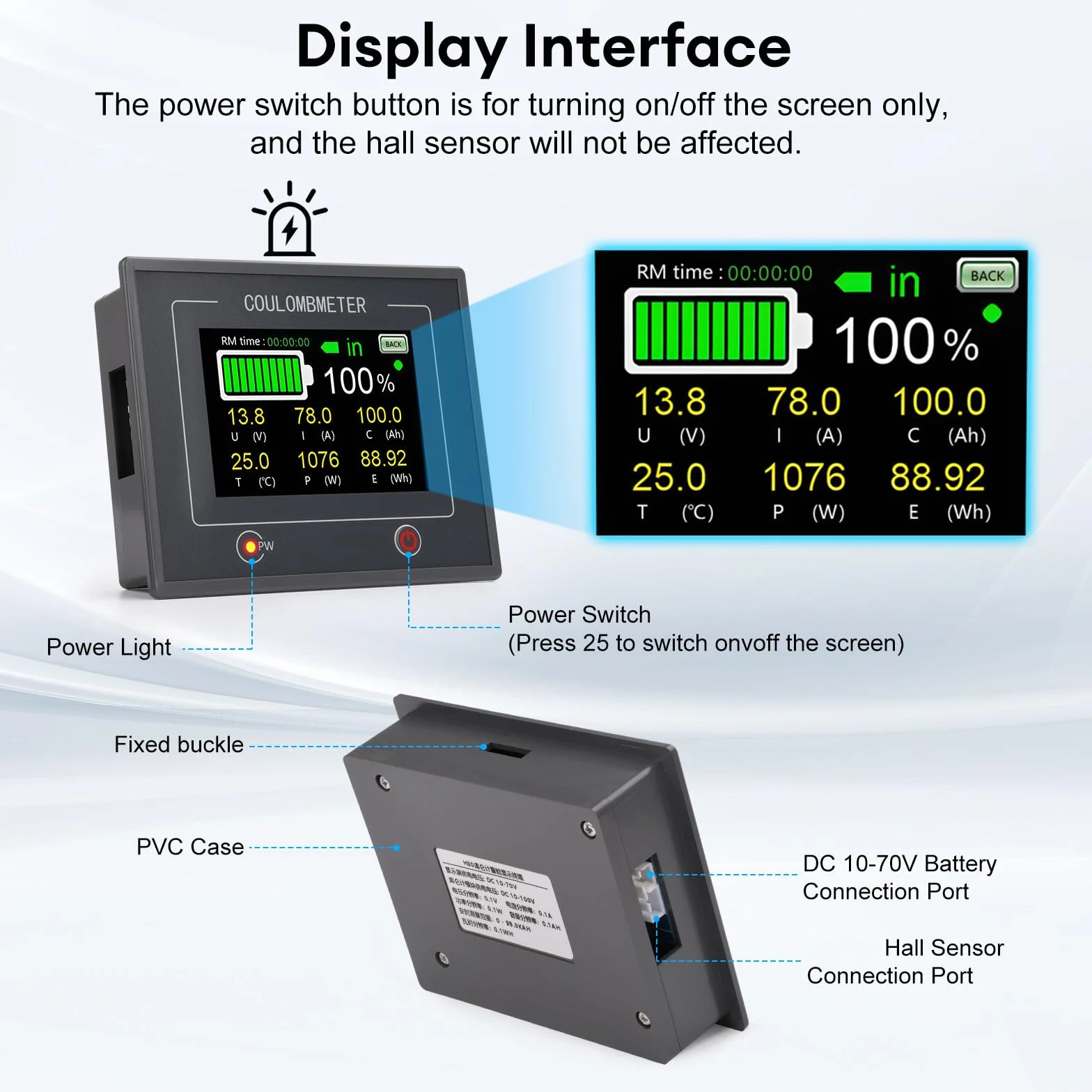 Monitor baterii 200A Cyfrowy monitor baterii 12V 24V 36V 48V Monitor baterii 3,5 "Wielofunkcyjny wyświetlacz LCD 10–100 V do baterii litowej ołowiowej z alarmem