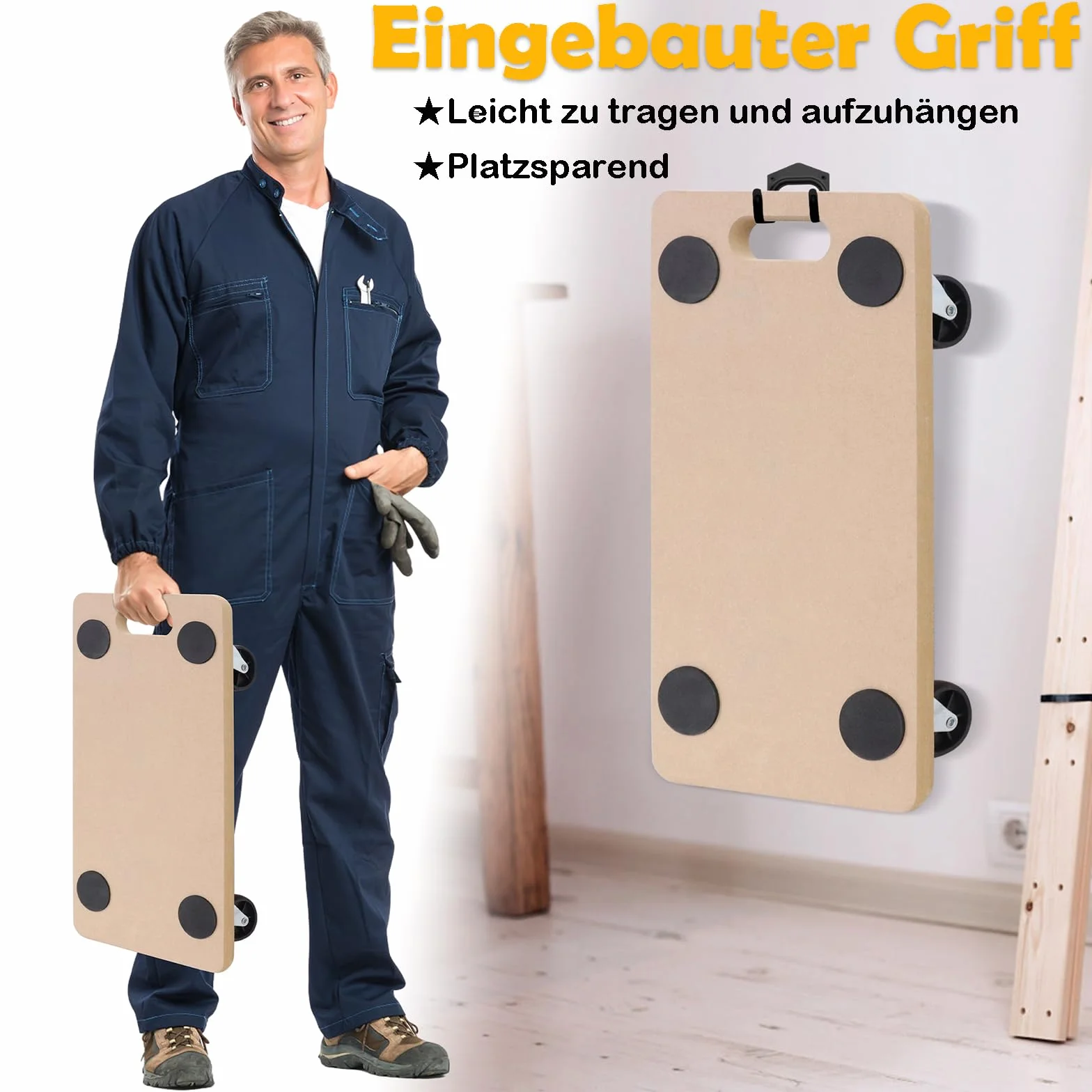UISEBRT 2 rolki transportowe 580 x 290 x 108 mm, transport, z płyty MDF, do transportu mebli, do przeprowadzki, transportu mebli – nośność 200 kg