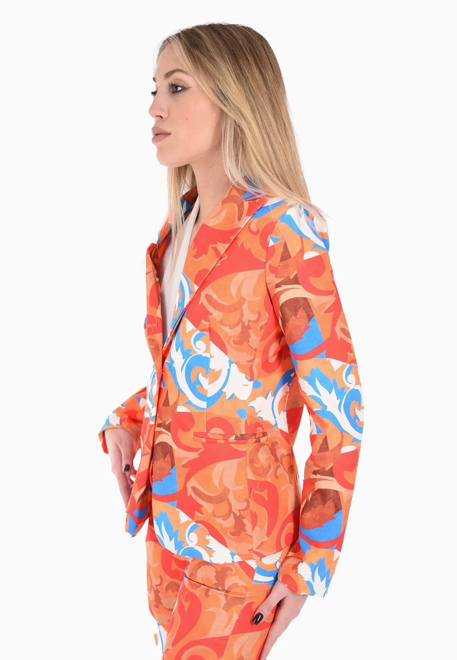 Marynarka Damska elegancka kurtka z kolorową świnią Sartorial Made in Italy, Pomarańczowy, L
