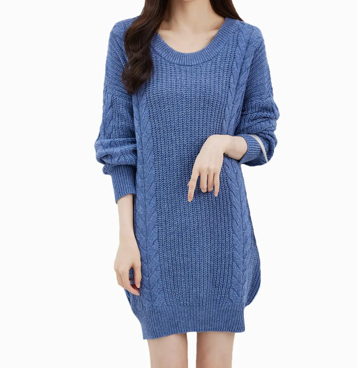 Dninmim Damski sweter z długim rękawem i okrągłym dekoltem dzianinowy oversize ciepły długi sweter sweter top