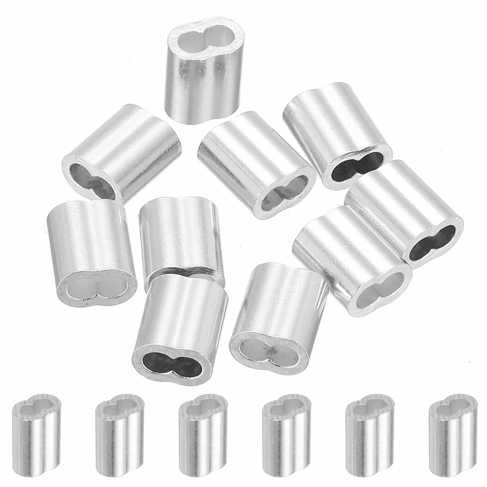 QUARKZMAN 3 mm 1/8" aluminiowa tuleja zaciskowa z podwójnym okuciem do linki drucianej, srebrna 10 sztuk