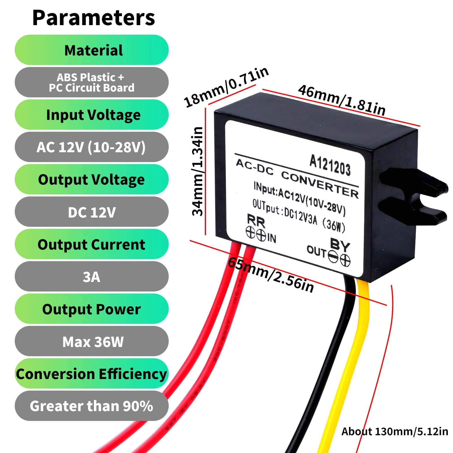 Regulator napięcia 12 V, AC 10-28 V do DC 12 V, 3 A, 36 W, konwerter mocy Buck, wejście 10-28 V AC, wyjście 12 V DC, wodoodporny moduł konwertera Buck 10-28 V AC