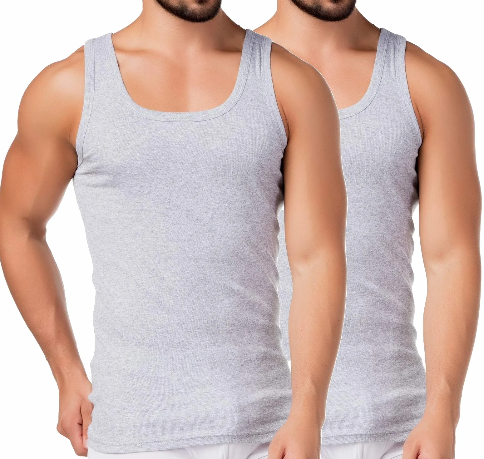 BestSale247 Zestaw 2 lub 4 szt. męskie podkoszulki, koszule pod pachami, tank top, w kolorze białym czarnym lub szarym melanżowym - drobne prążkowanie (gładkie) -100% bawełna