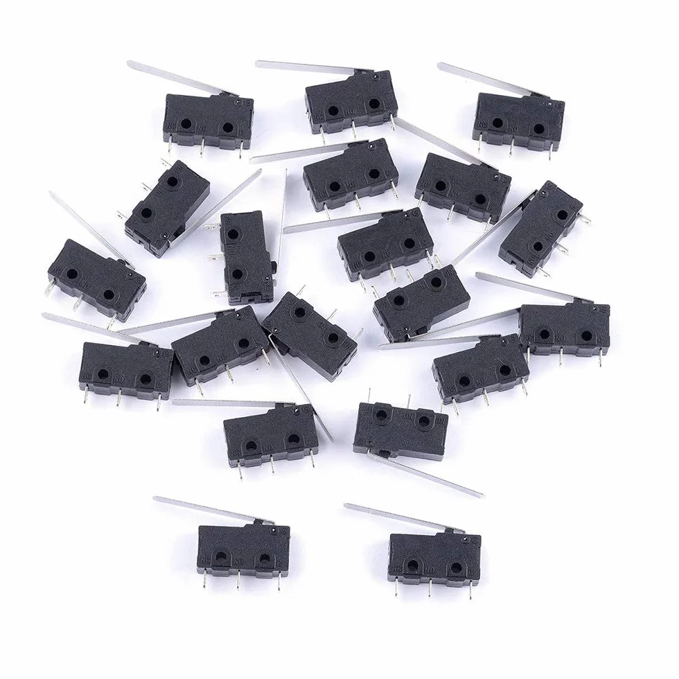 20-pak mikro przełącznik ograniczeniowy ramię dźwigni długie 28 mm SPDT 3 bolce 3 zaciski przełącznik chwilowy 5A 125 250 V AC dla Arduino