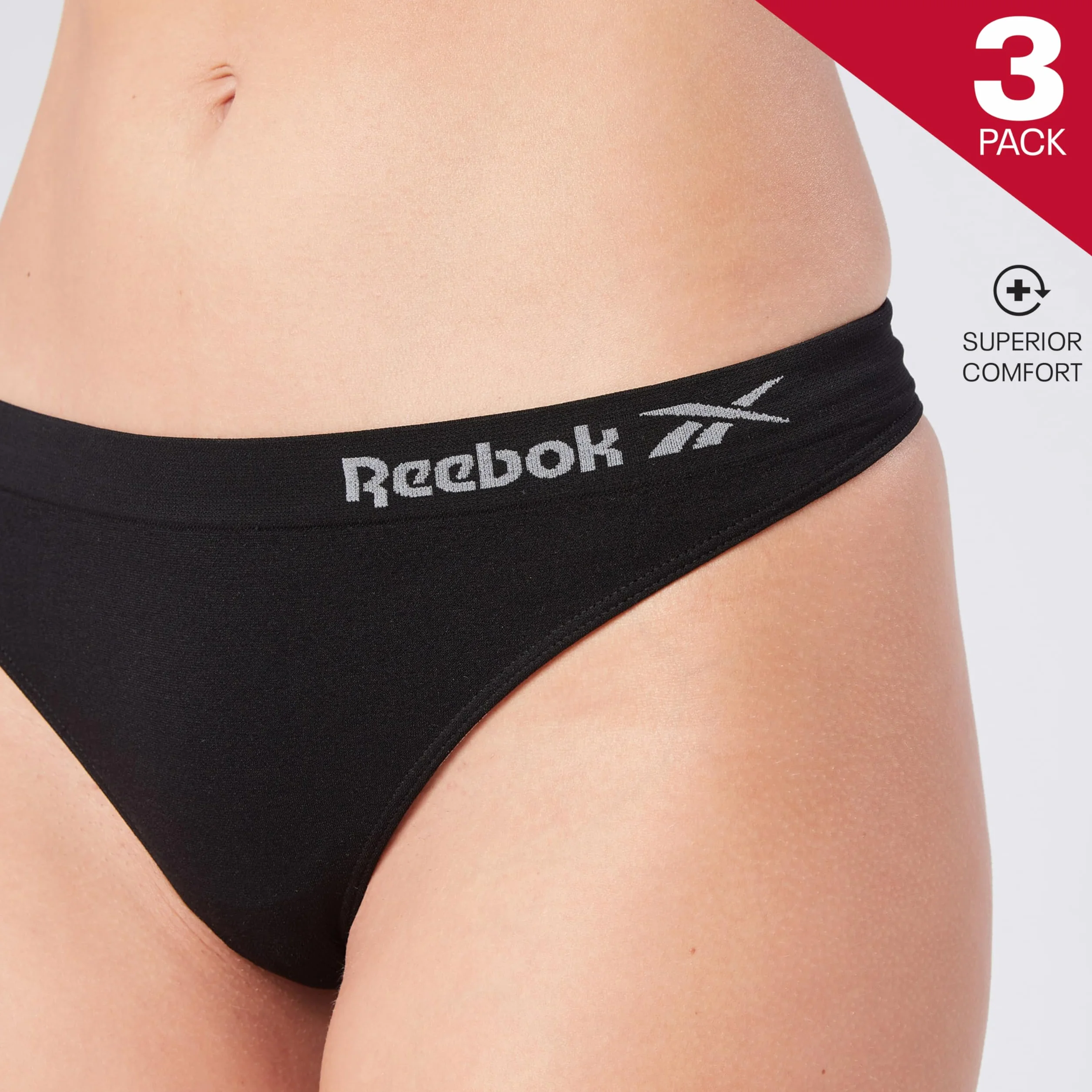 Reebok Dolna warstwa bazowa Kobiety Damskie Stringi Reebok Bezszwowe 3 Szt. Czarne