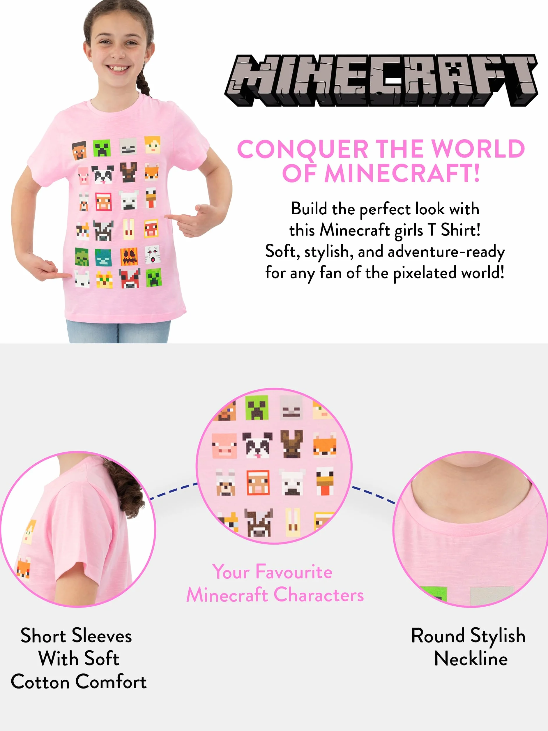 Minecraft T-shirt dziewczęcy