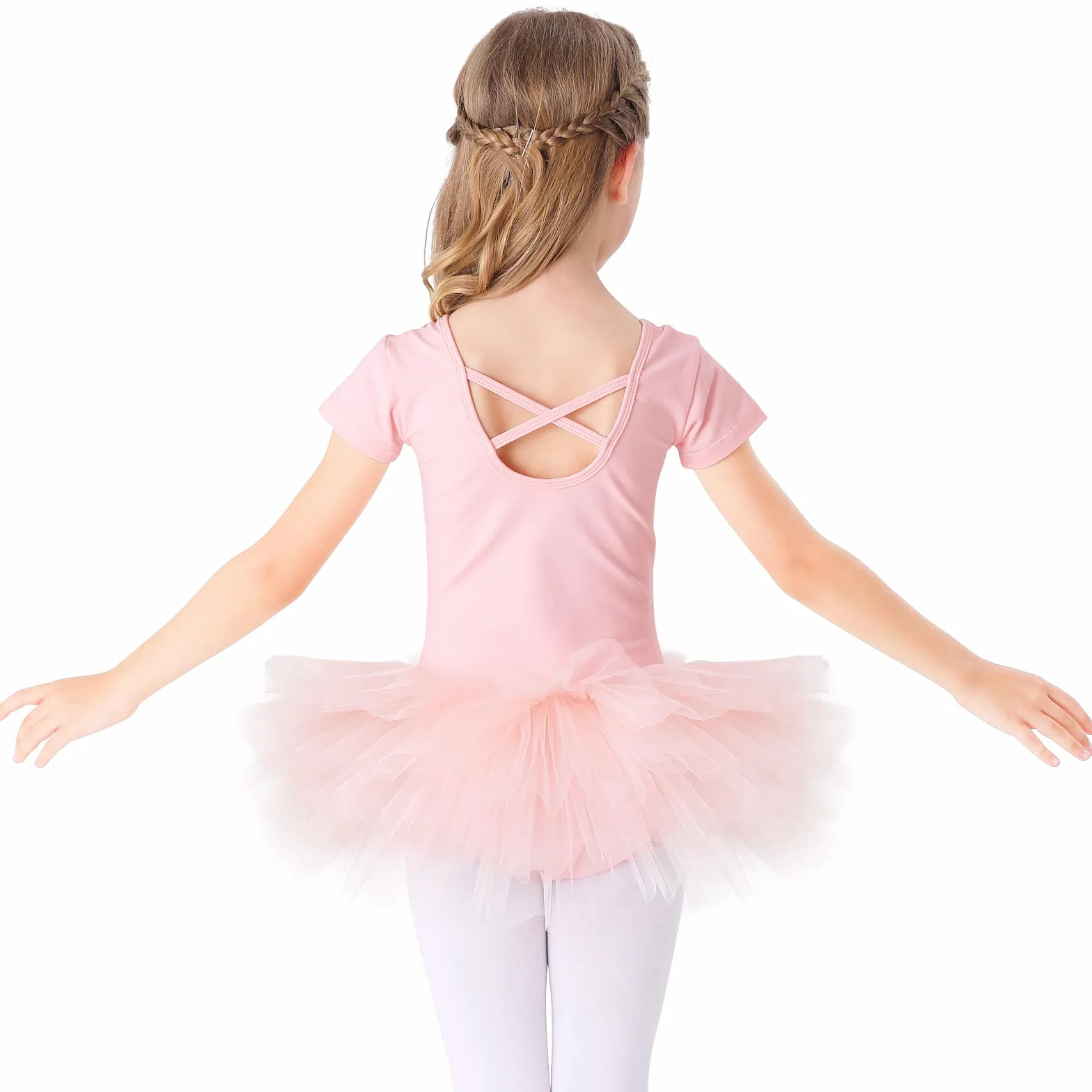 Bezioner Dziewczyna Tutu do tańca Body baletowe Leotard sukienka gimnastyczna z krótkim rękawem różowa (koń z guzikiem) 120