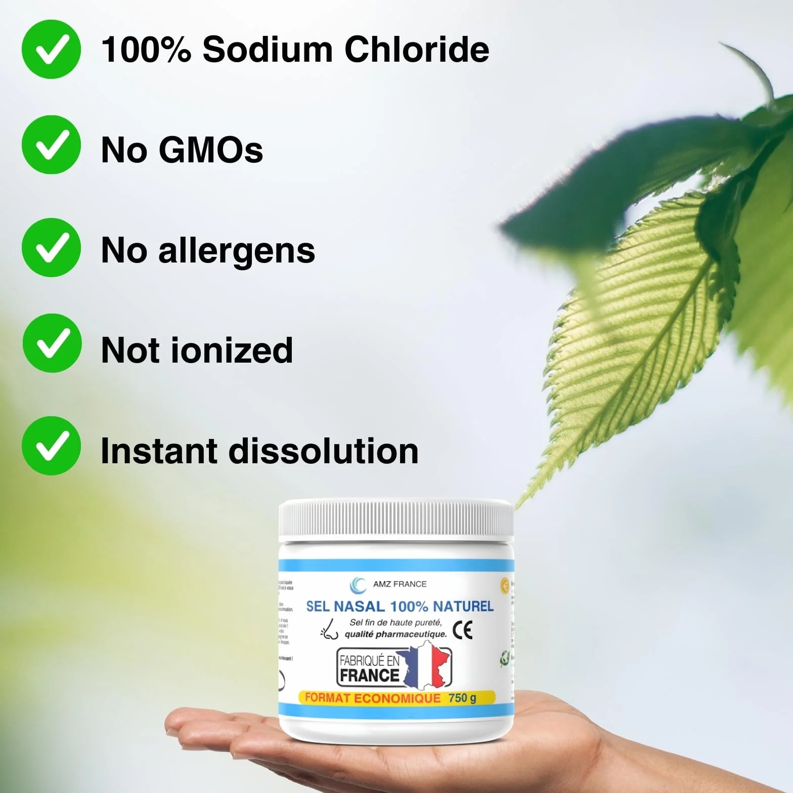 Nasal Salt 750 g, 100% Natural, Pharmaceutical Grade, Made in FRANCE - 277 Washes (XXL Box) - Child Adult - Nasal Rinse – Wellness Product