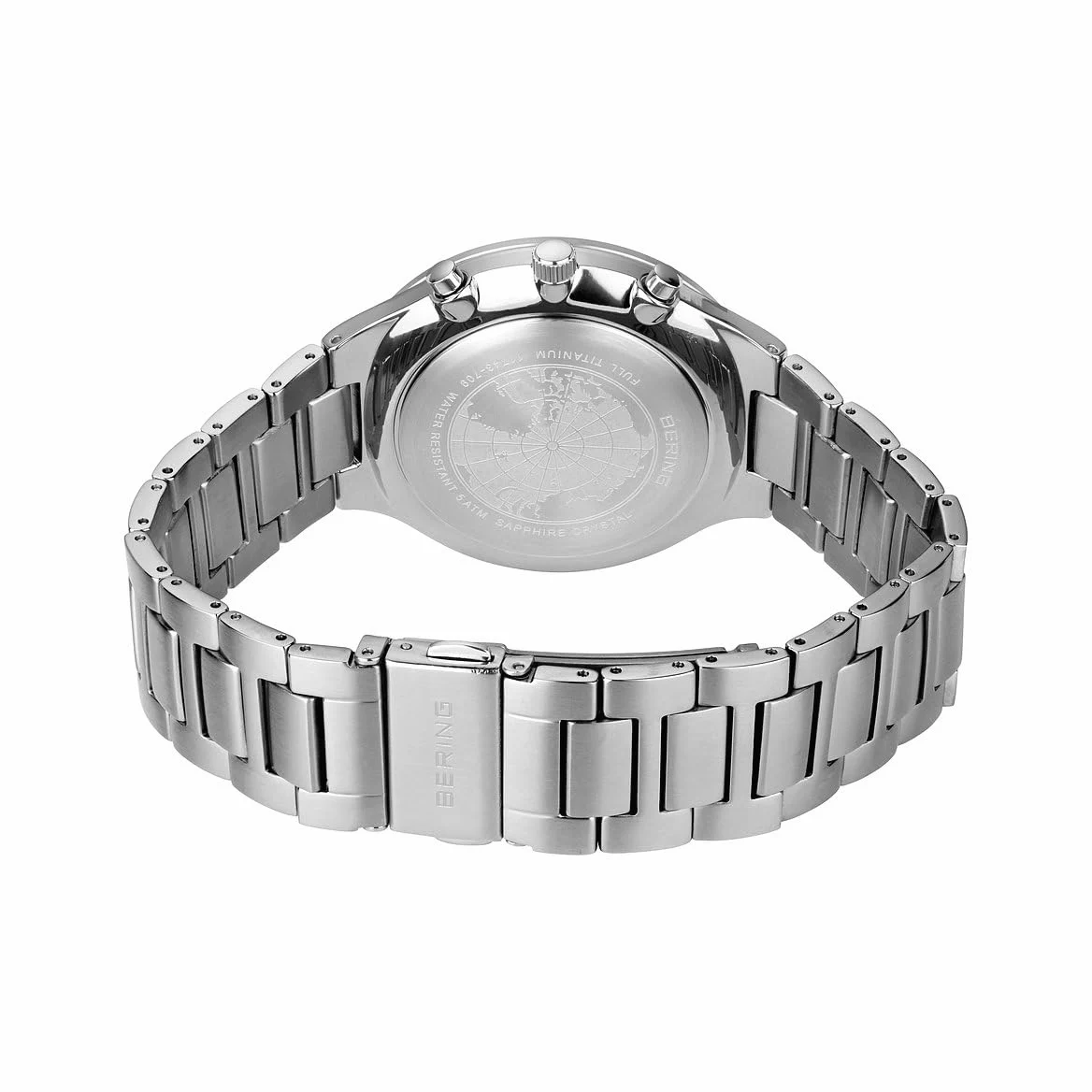 BERING Męski zegarek kwarcowy, zegarek na rękę, 43 mm, srebrna koperta z tytanu i czarny cyferblat, tytanowa bransoleta z tytanowymi elementami, 5 ATM, 11743-709