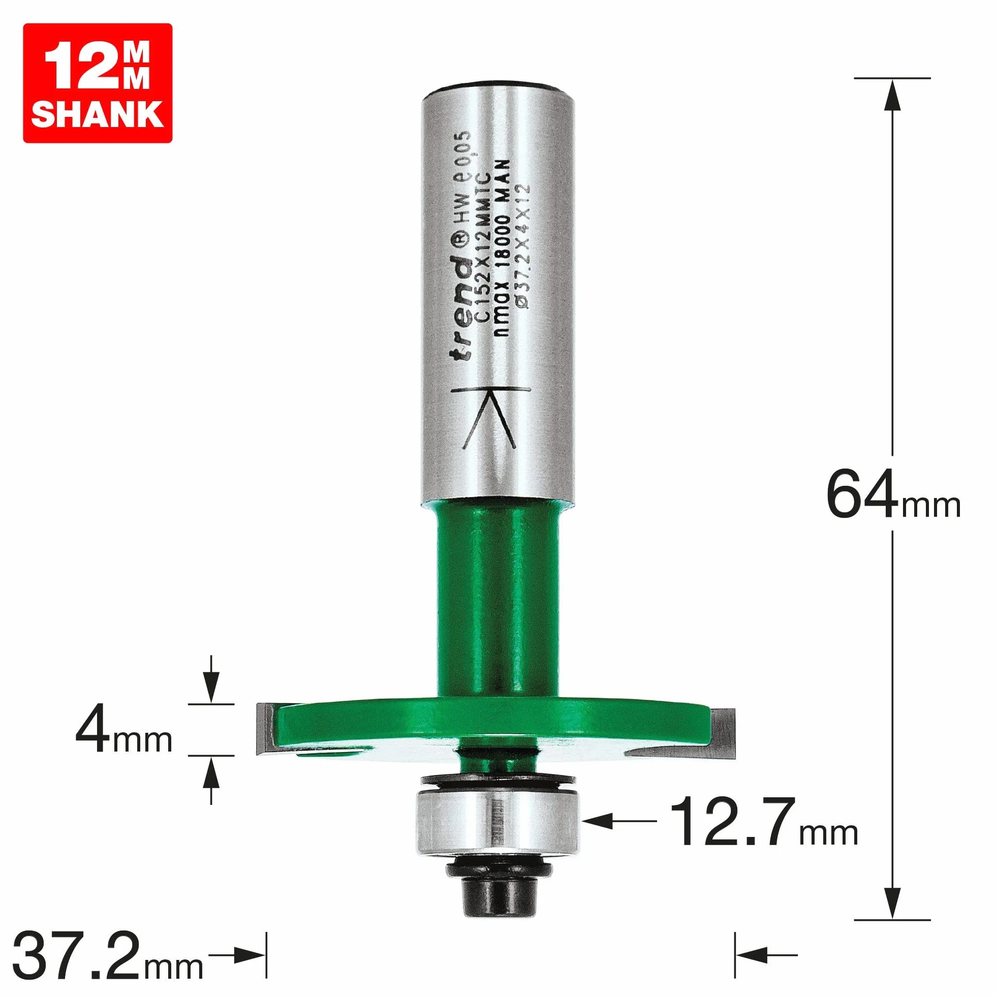 Trend CraftPro Frez do Połączeń na Biscuits z Łożyskiem, Trzpień 12mm, Długość Cięcia 4mm, Dla Rozmiarów Biscuits 0, 10, 20, Węgliki Spiekane, C152X12MMTC