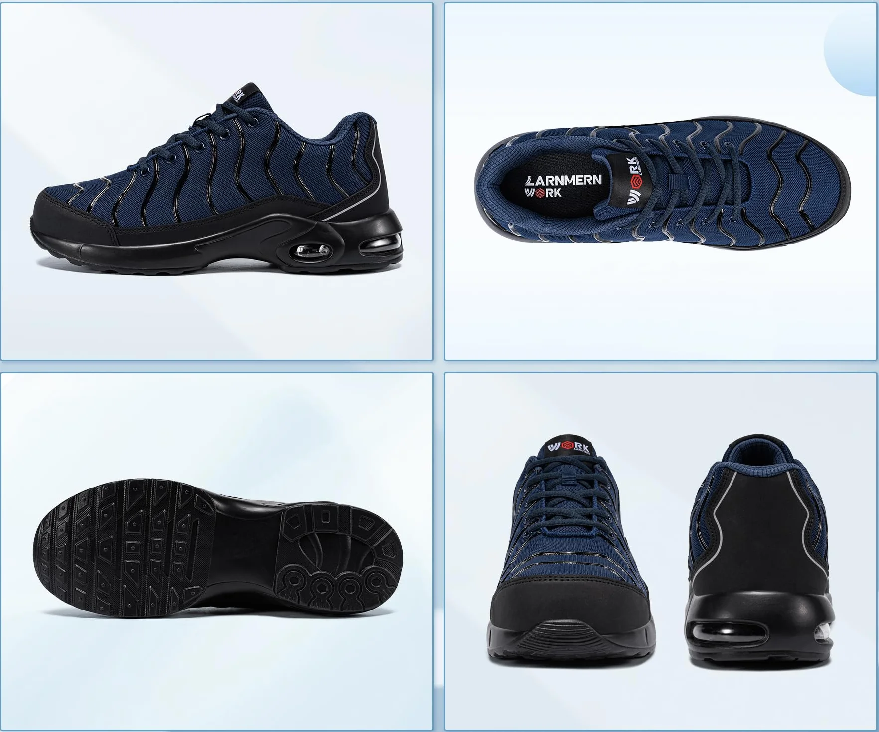 LARNMERN Buty robocze dla mężczyzn i kobiet, lekkie, szerokie i normalne, uniseks, odporne na przebicie, sportowe buty ochronne, stalowe nasadki, komfortowe, oddychające, amortyzacja, poduszka