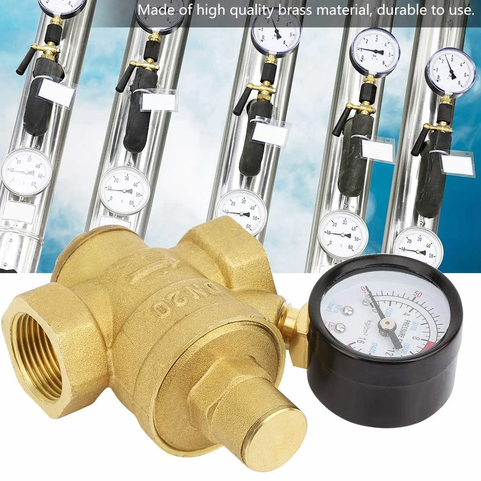 Regulator Ciśnienia Wody, Typ Tłokowy DN20 Regulowany Mosiężny Regulator Ciśnienia Wody z Miernikiem Manometrycznym do Domu Zawór Redukcyjny Ciśnienia Wody w Budynkach Mieszkalnych